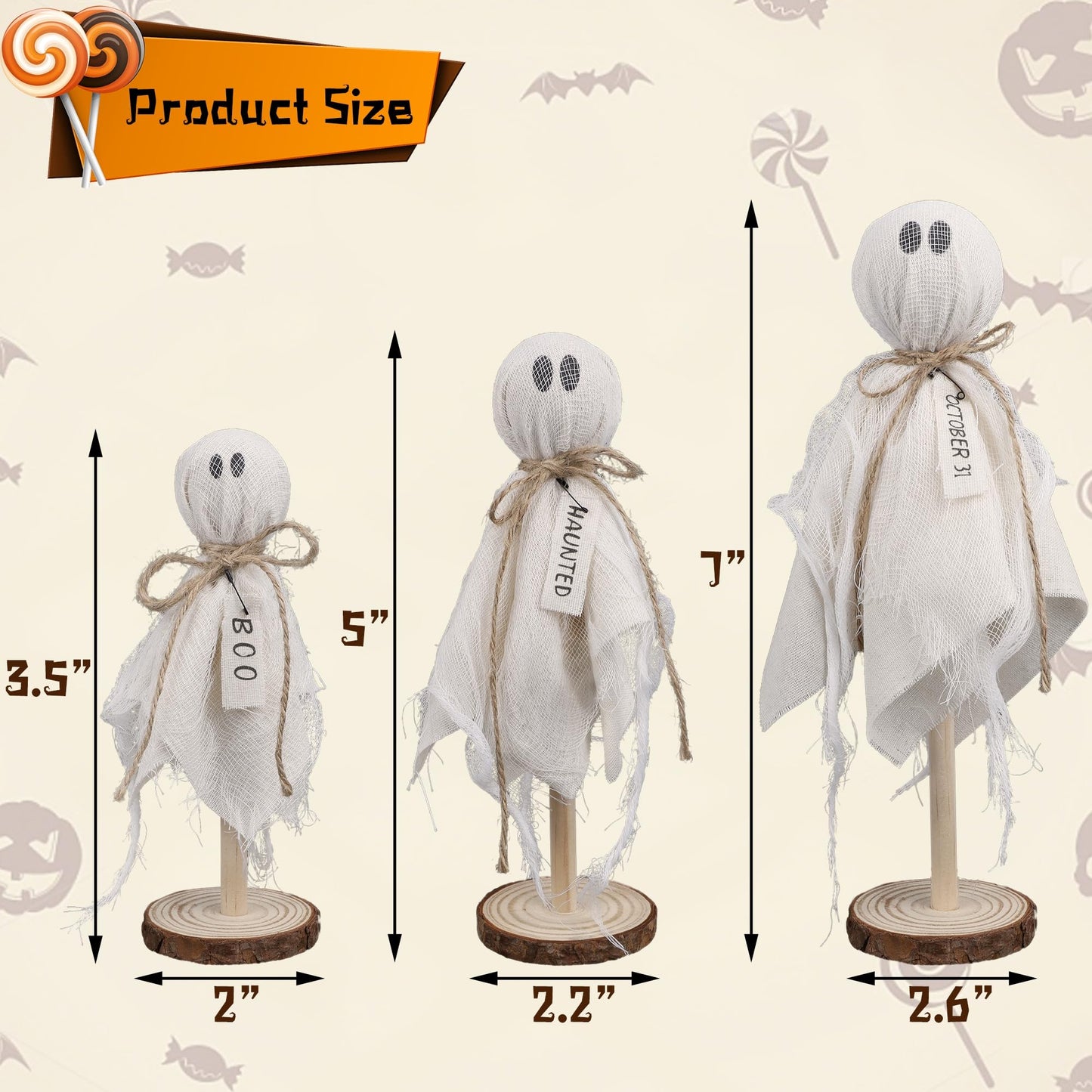 DR.DUDU 3 Pack Halloween Ghost Decor - Primitive Wooden Ghost Kit for Table Centerpiece Indoor Decorations, Spooky Cute Ghosts for Farmhouse Shelf Mantel Kitchen Home & Office Decor