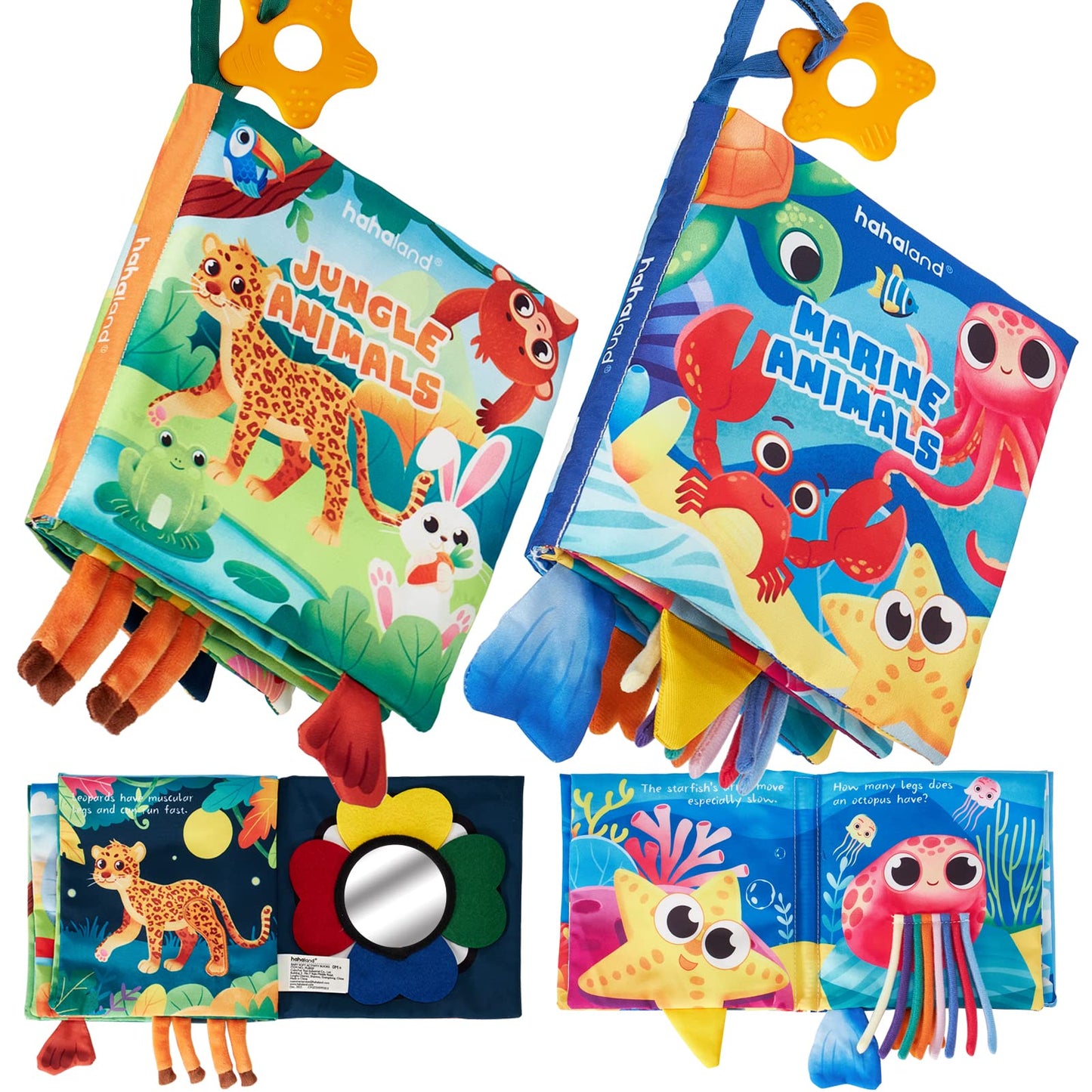 hahaland Juguetes para bebés de 0 a 6 meses, libros arrugados para bebés, 2 unidades, libro sensorial de cola de textura de tela de 6 a 12 meses, suave, tiempo de barriga, juguetes Montessori de 3, 4