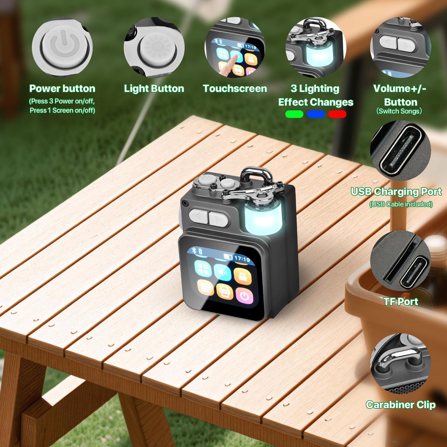 Mini Bluetooth Speaker, Smart Wireless Portable Speaker with Touchscreen, Loud HD Sound, LED Lights, BT5.4, All In One Small Audio for Home/Outdoor/Travel/Shower/Party/Beach/Camping/Hiking/Cycling