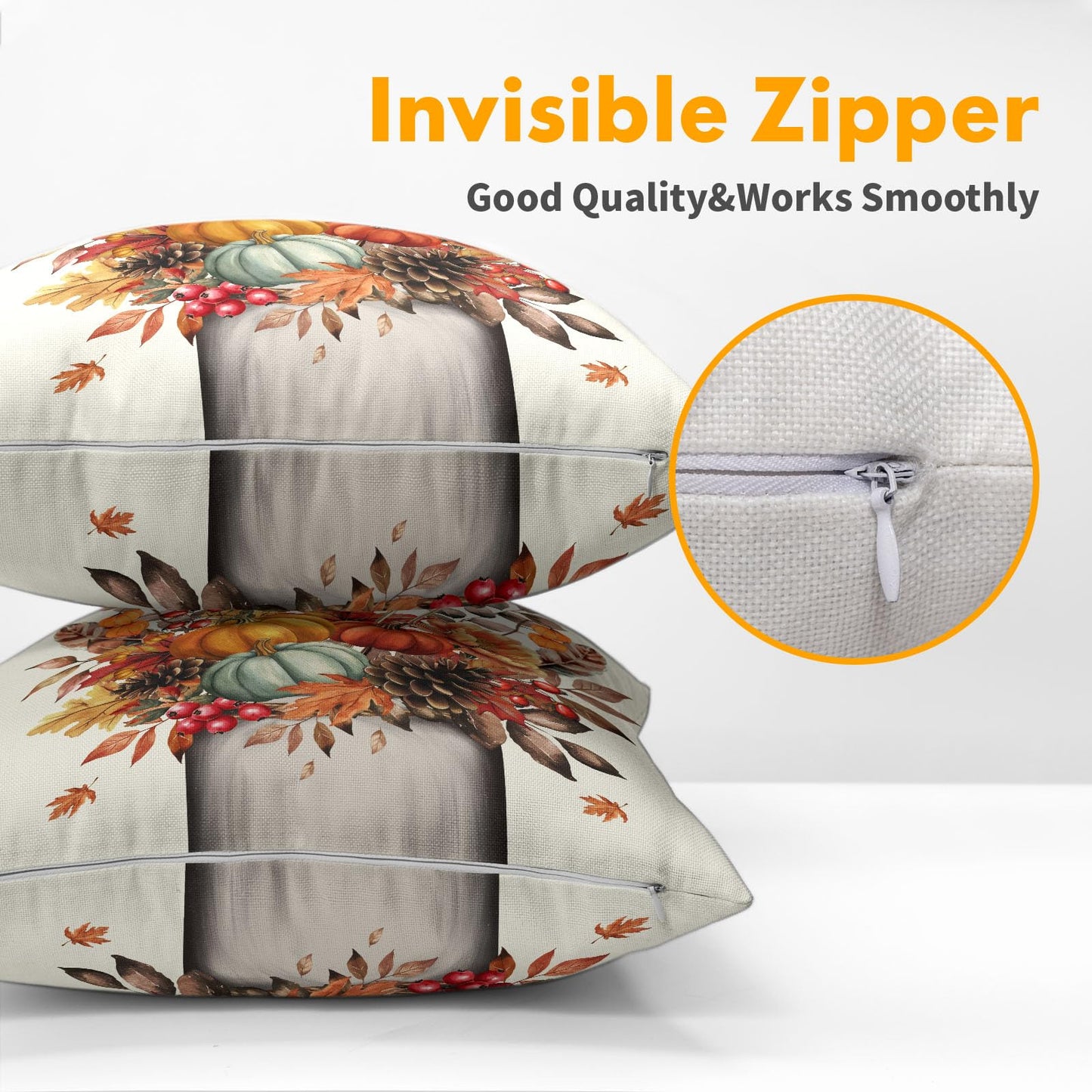 Fall Floral Maple Leaves Throw Pillow Covers 18X18 Inches Set of 2 Autumn Pumpkin Mason Jar Pillowcase Soft Cotton Linen Square Cushion Covers for Home Sofa Bedroom