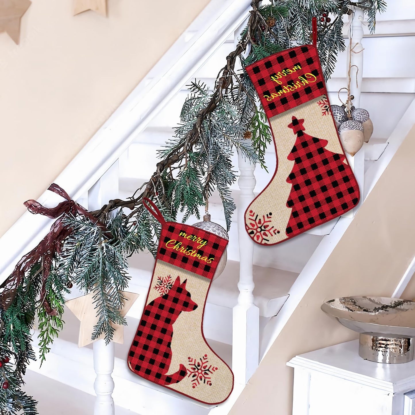 ubmpj Personalized Christmas Stocking Custom Christmas Stockings with Name Holiday and Family Stocking for Fireplace Christmas Holiday Party Decoration
