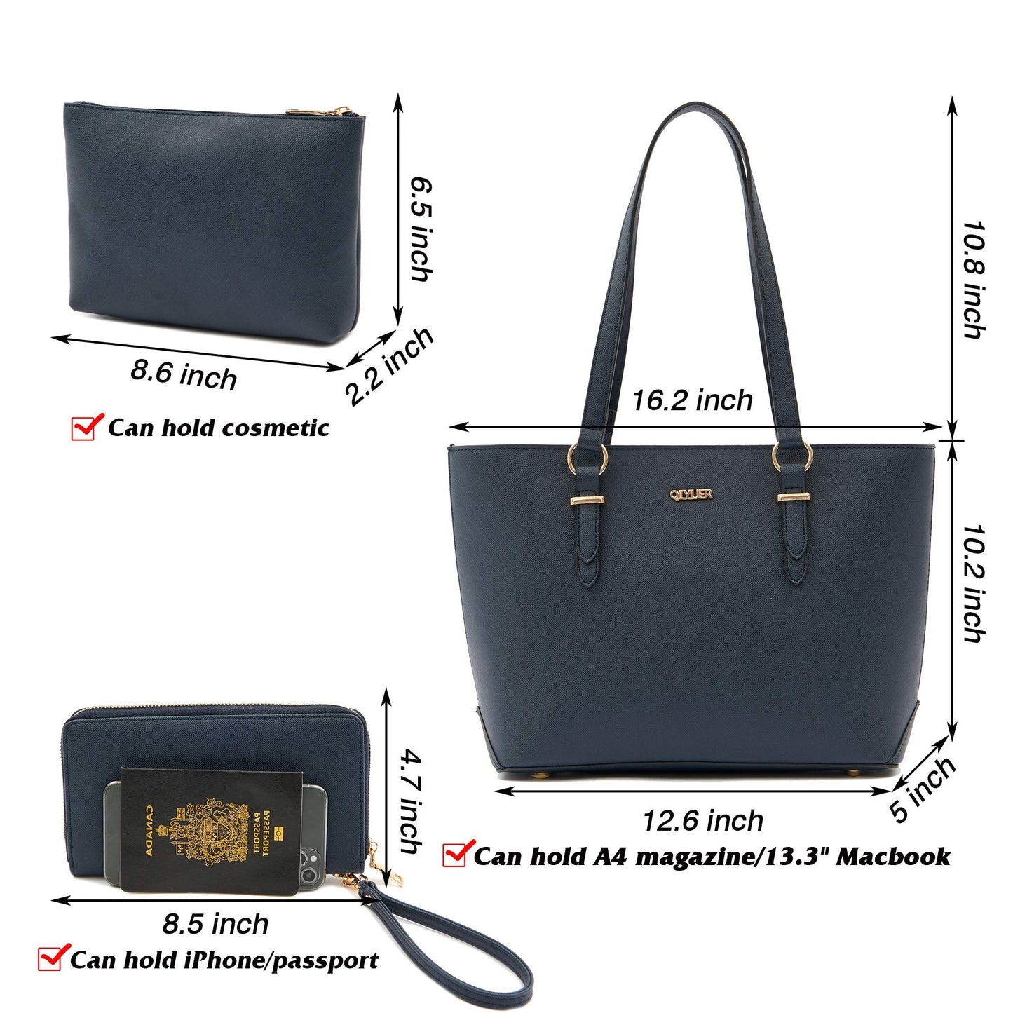 Purses And Wallets Set For Women Work Tote Satchel Handbags Shoulder Bag Top Handle Totes Purse With Matching Wallet Dark Blue Large