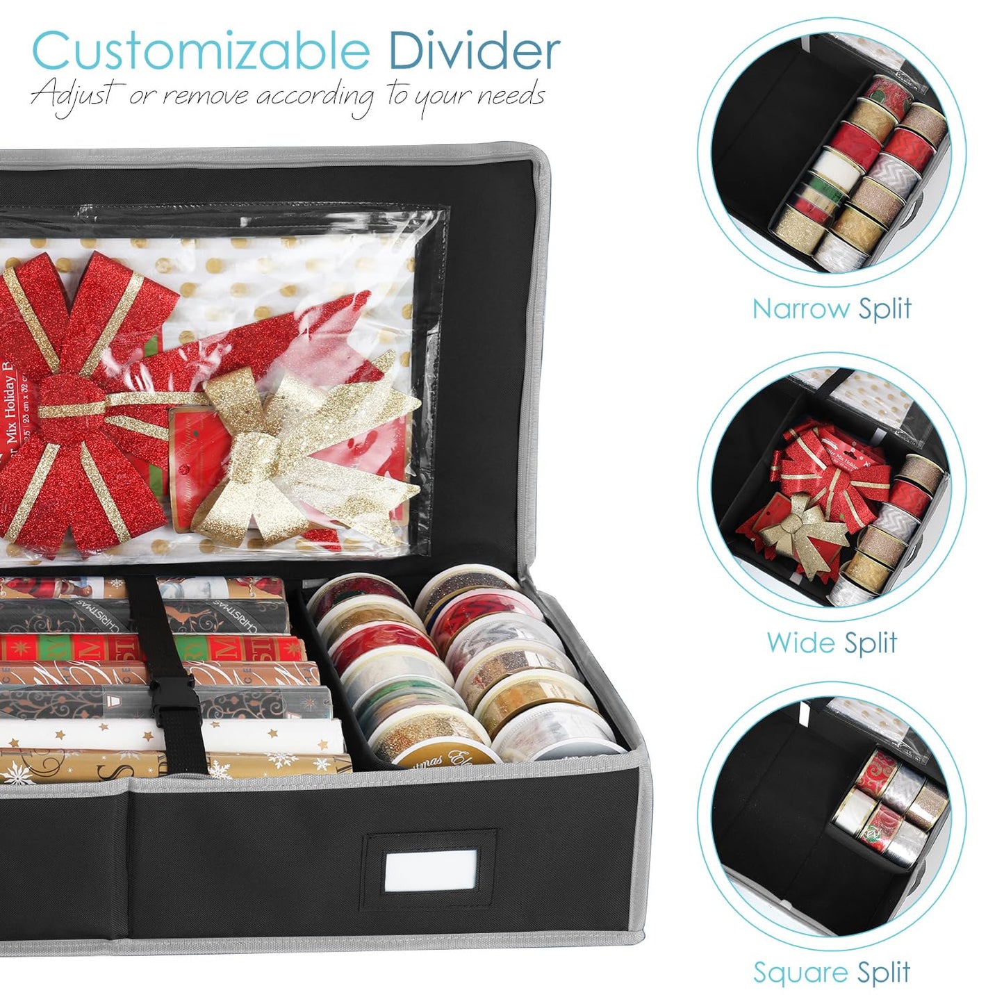 Hearth & Harbor Wrapping Paper Storage Container - Christmas Storage Bag with Interior Pockets - Gift Wrapping Organizer Storage Fits Up to 22 Rolls of 40" - Tear Proof Wrapping Paper Organizer