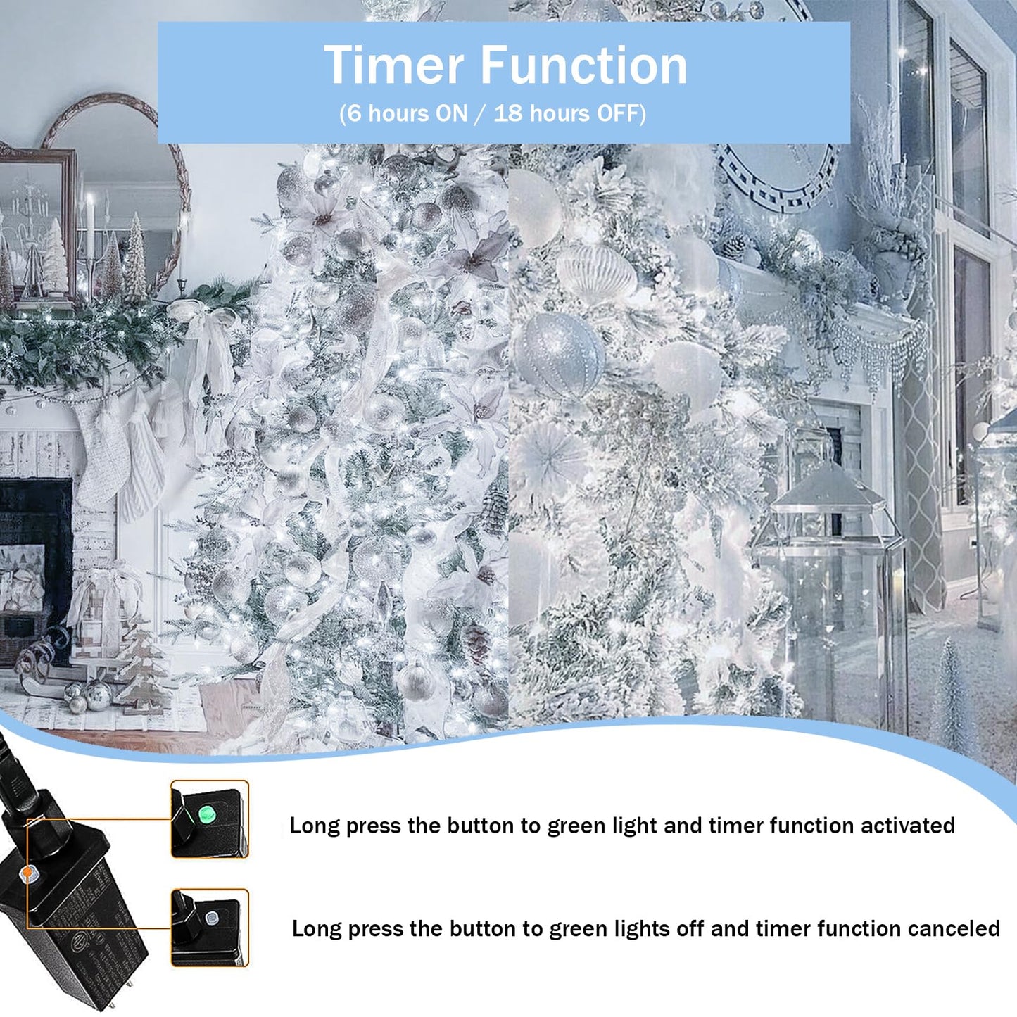 YIQU White 82FT 200 LED Christmas String Lights Outdoor/Indoor (Extendable Green Wire, Ultra-Bright with 8 Modes, UL Certified), Fairy String Lights for Xmas Tree Holiday Party Decoration, Cool White