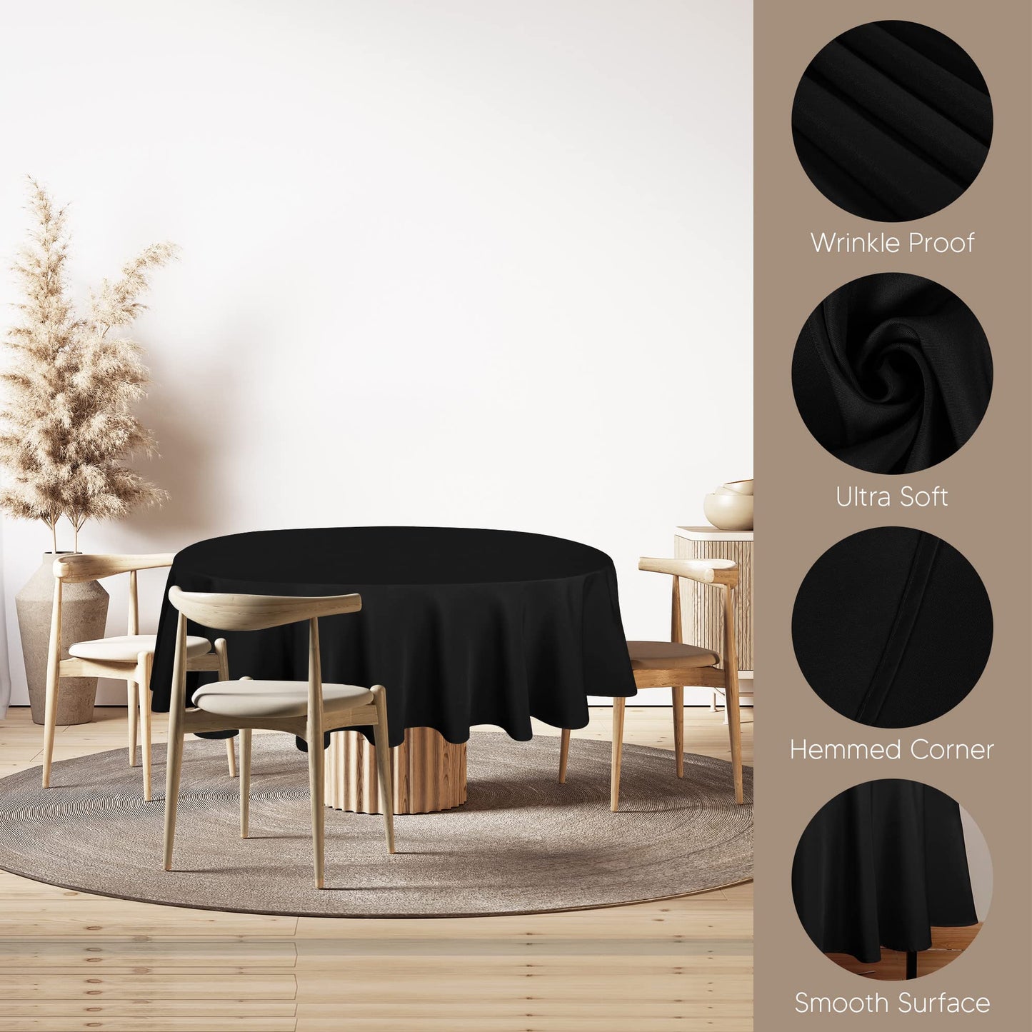 Utopia Kitchen 2 Pack Round Table Cloth [70 Inches, Black] Stain and Wrinkle Resistant Tablecloth Washable Polyester Cover for Dining, Buffet Parties, Picnic and Weddings