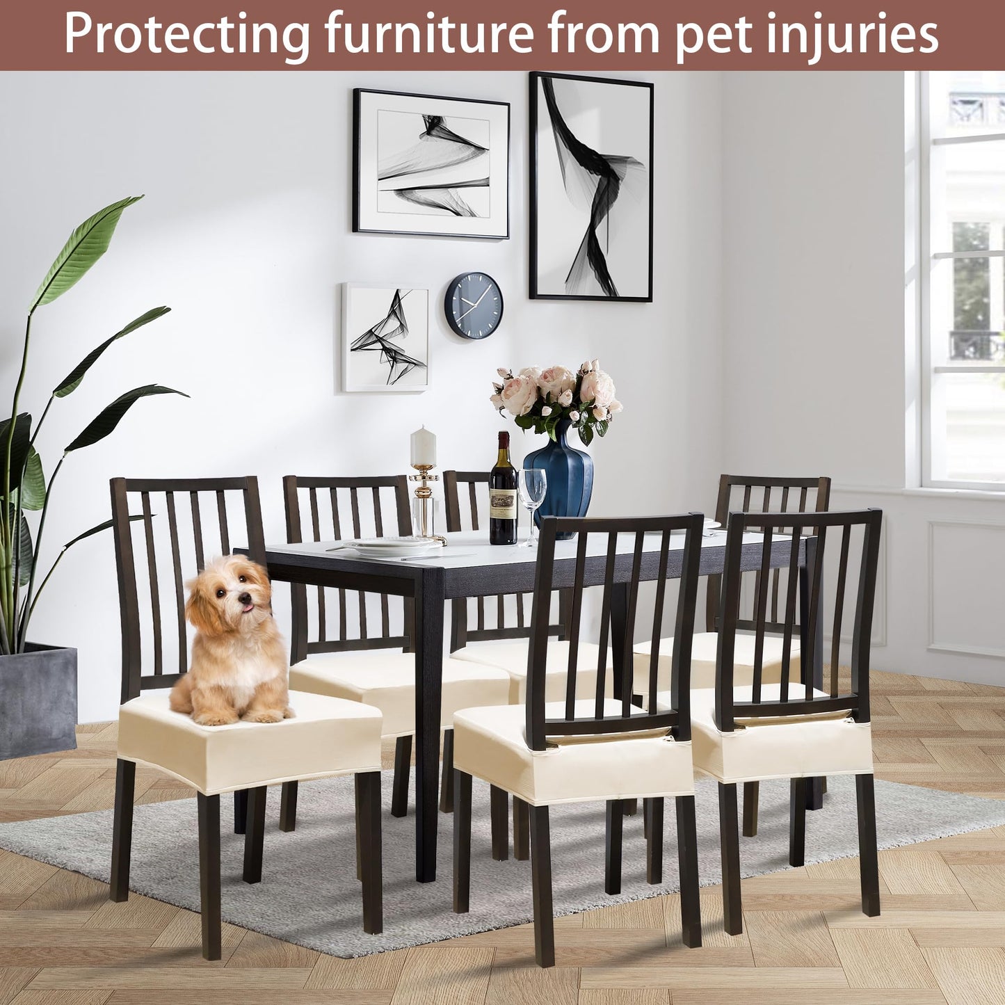 DREAHOTEXTIL Dining Chair Covers,Seat Covers for Dining Room Chairs Set of 4,Stretch Kitchen Chair Covers,Removable Washble Dining Room Chair Seat Cover,Chair Slipcovers Protector (Beige,with Zipper)