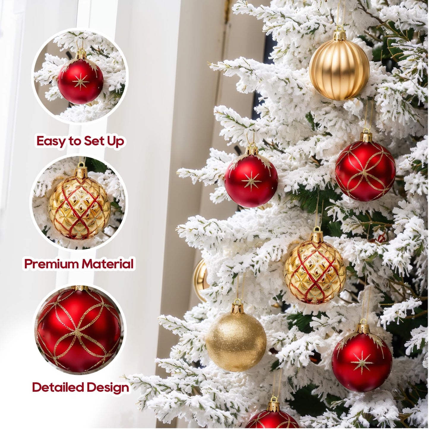 DeckTheHalls Christmas Balls Ornaments, 30 Pcs 2.5 Inch Christmas Tree Decorations for Xmas Tree Hanging, Shatterproof Ball Ornaments for Festival Home Party Decors, (Red & Gold)