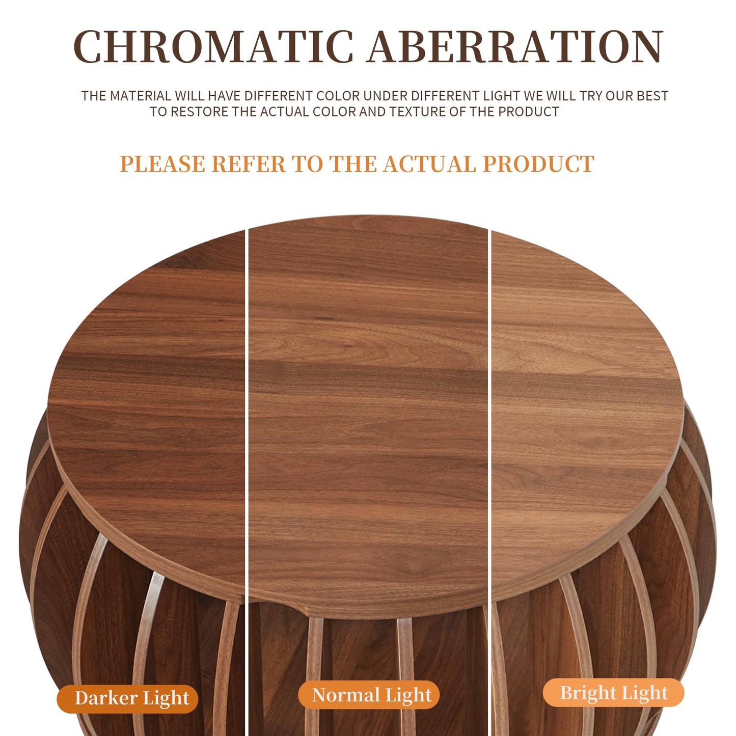 Bifins Drum Coffee Table with Storage,31.5” Wood Round Coffee Table,Farmhouse Pumpkin-Shaped Center Table for Living Room Home Office (Walnut)