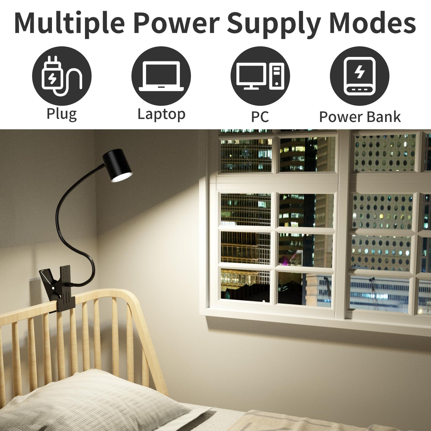 Dott Arts Desk Lamp,USB Clip On Light,3 Color Modes,10 Brightness Levels,360° Gooseneck LED Reading Light,Eye-Care for Home Office,Headboards, Black