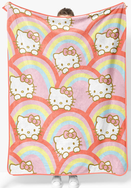 Jay Franco Hello Kitty Rainbow Plush Throw Blanket - Measures 46 x 60 Inches - Super Soft Lightweight Fleece Bedding
