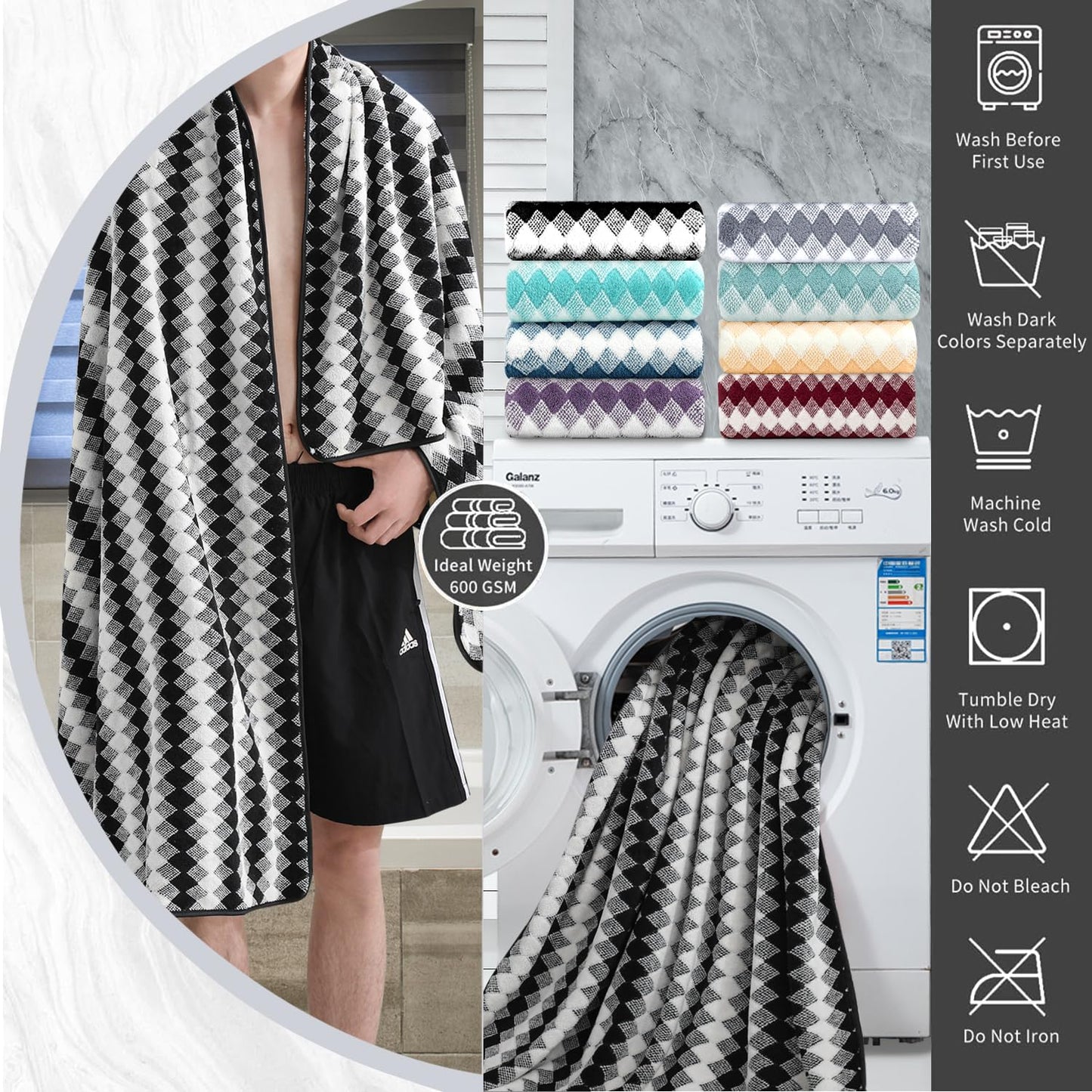 4 Piece Bath Towel Black Oversized Bath Sheet 35"x70" Bathroom Towel Extra Large Bath Towel Set Soft Highly Absorbent & Quick Dry Premium Towel Set for Bathroom 600GSM Shower Towel Spa Gym Hotel