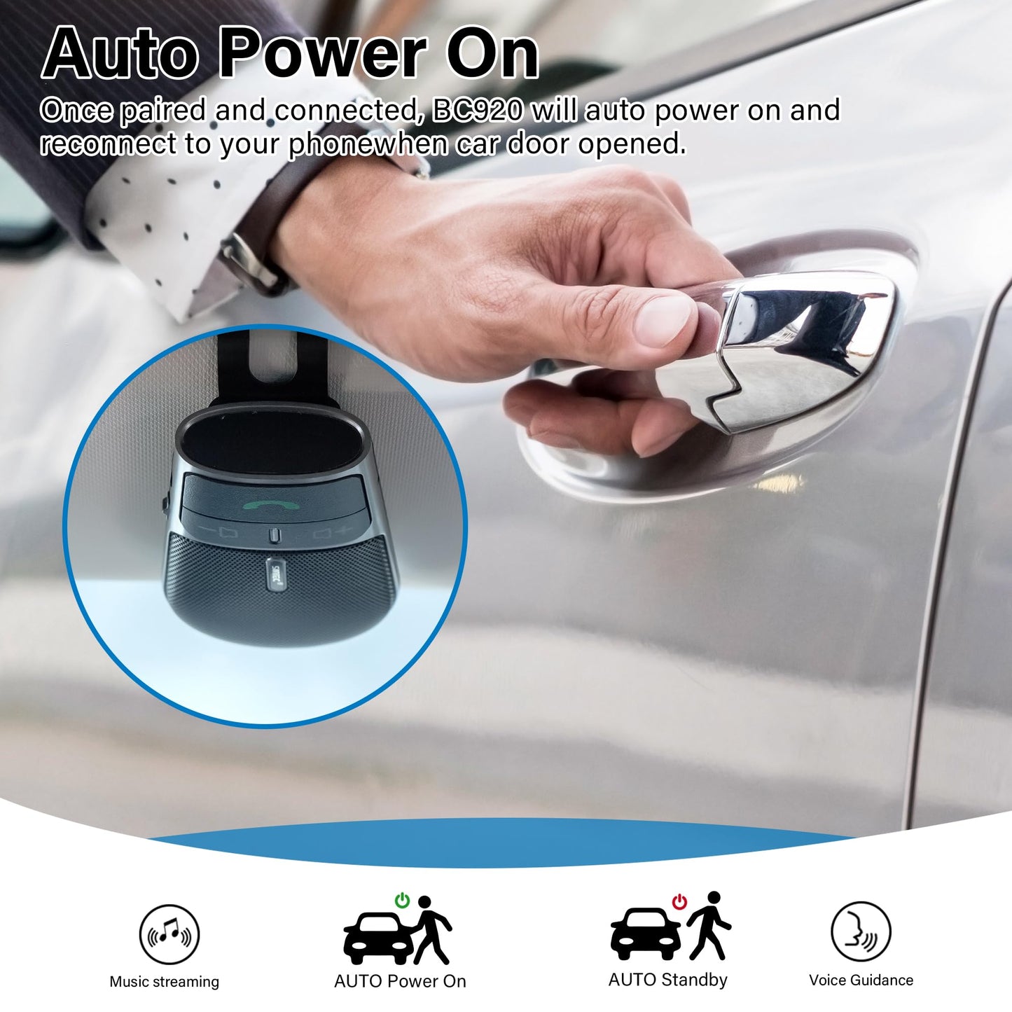 Bluetooth Phone Speaker for Car, SUNITEC Hands Free Bluetooth Car Speaker for Cell Phone, Support Siri Google Voice Assistant, AUTO Power ON Off, Speakerphone with Visor Clip