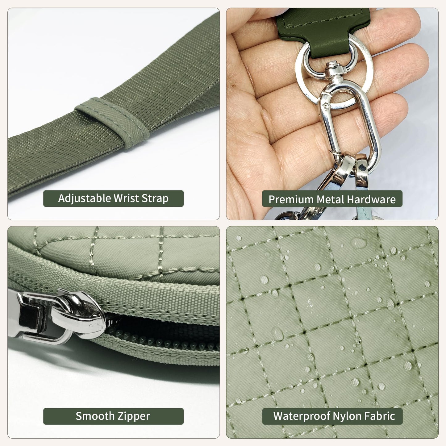 Lavarach Keychain Wallet Quilted Grid Mini Zip Around Wristlet Wallets for Women Detachable Dual Pouch Wristlet Portable Coin Purse Small Wallets Green