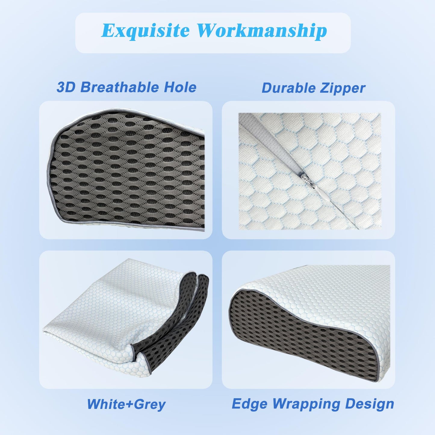 LeoTube Cervical Pillow Case for Neck Pillows, Compatible with Pillows for Neck and Shoulder Pain & Cervical Neck Pillows for Sleeping-Cover ONLY (White+Gray)