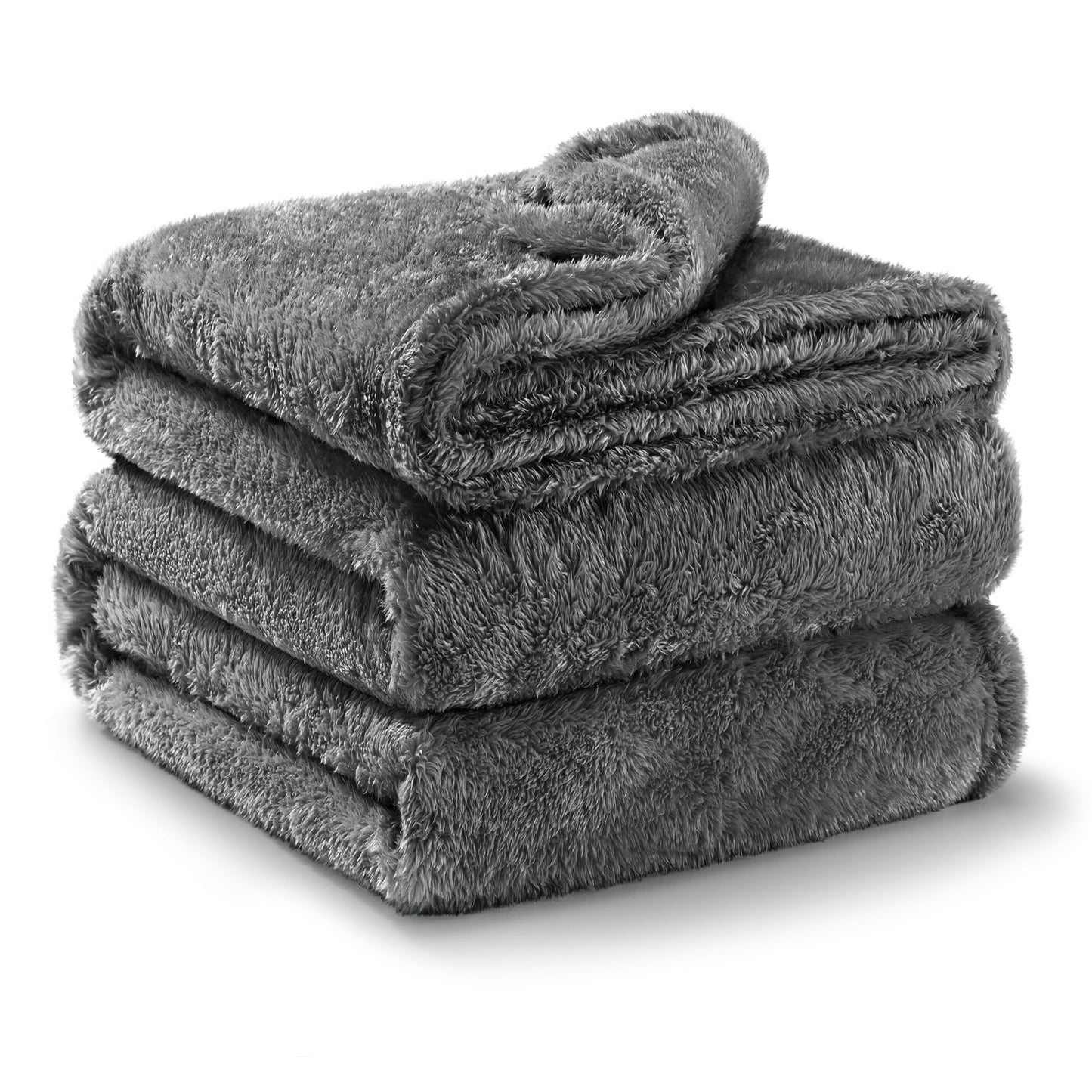 Exclusivo Mezcla Plush Fuzzy Fleece Bed Blanket Queen Size, Super Soft, Fluffy and Warm Blankets，Suitable for All Seasons (Dark Grey, 90x90 Inches)