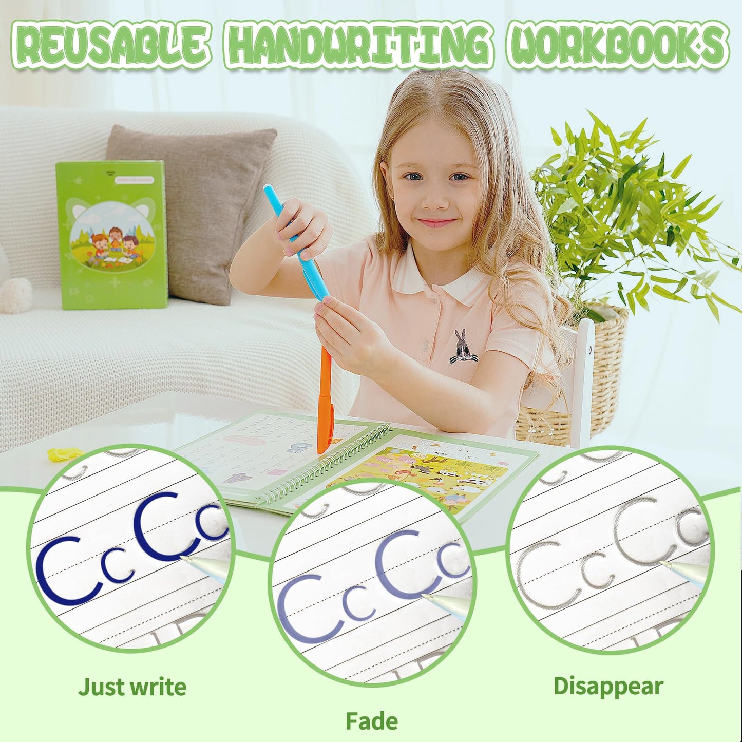 Reusable Grooved Handwriting Workbooks,Magic Copybook,Magic Writing Practice copy books, to help children improve their handwriting ink Practice Age 3-8 Calligraphy for kids(Character edition)