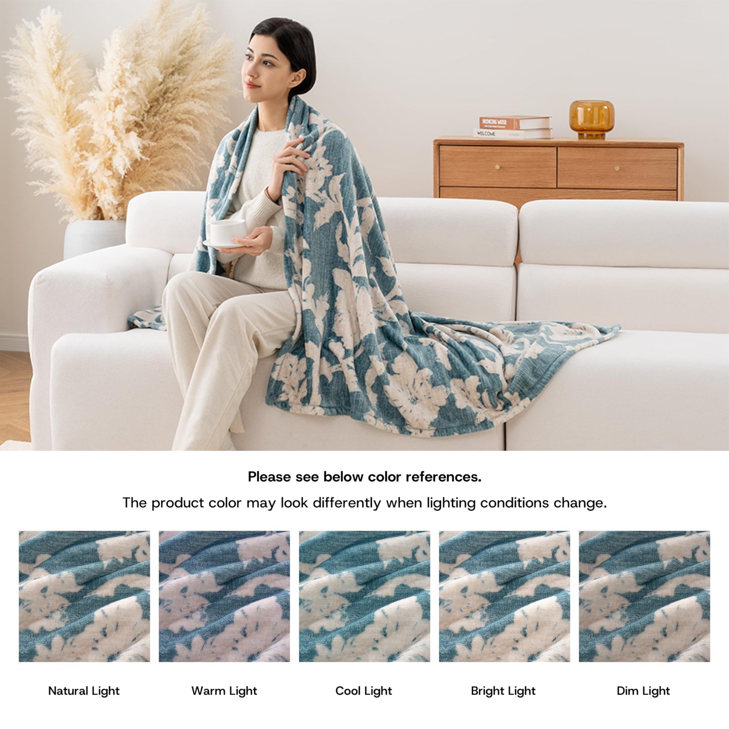 Sushing Luxury Printed Fleece Warm Throw Blanket, Soft Lightweight Velvety Plush Throw for Couch and Bed, Cozy Comfy for All Seasons(Blue Floral Silhouette, 50×70 Inches)