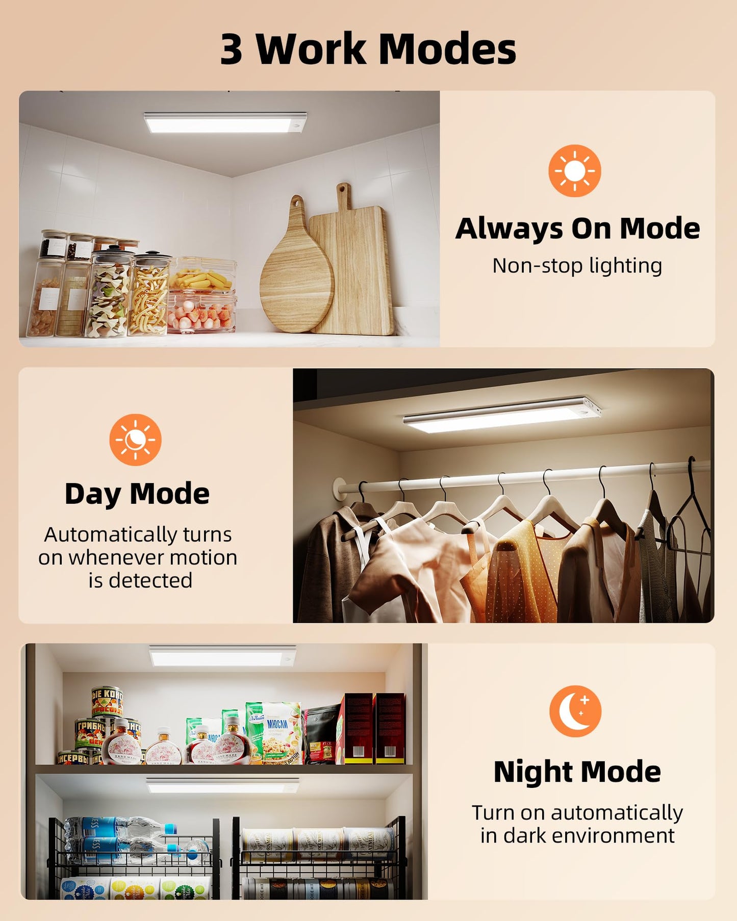 EZVALO Under Cabinet Lights, 150LM Ultra Bright Motion Sensor Lights, 3000mAh Rechargeable Magnetic Under Counter Lights for Kitchen, 3 Inch Wide Panel Dimmable Closet Light 2Packs
