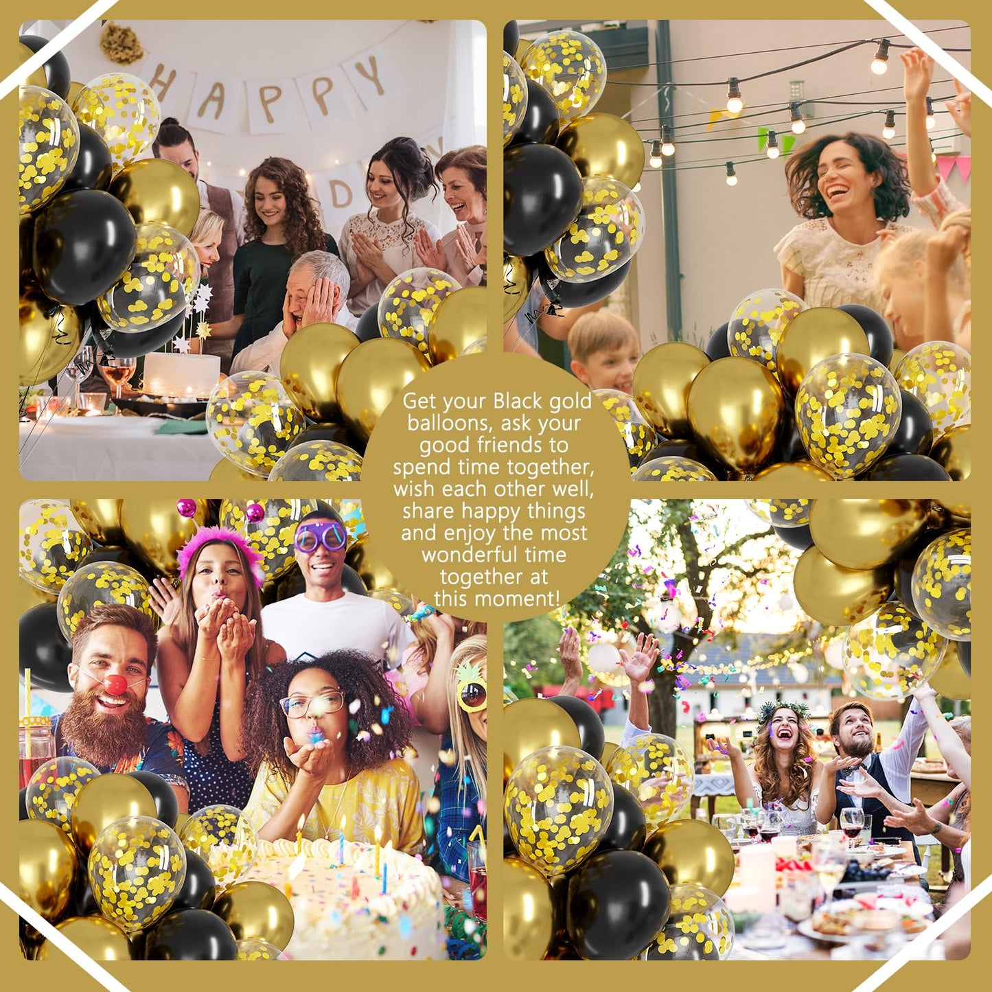 OWill Black and Gold Confetti Balloons, 100pcs 12 Inches Black and Gold Balloons for Birthdays, Graduation Decorations, Weddings & Arches, Garlands & Party Decorations