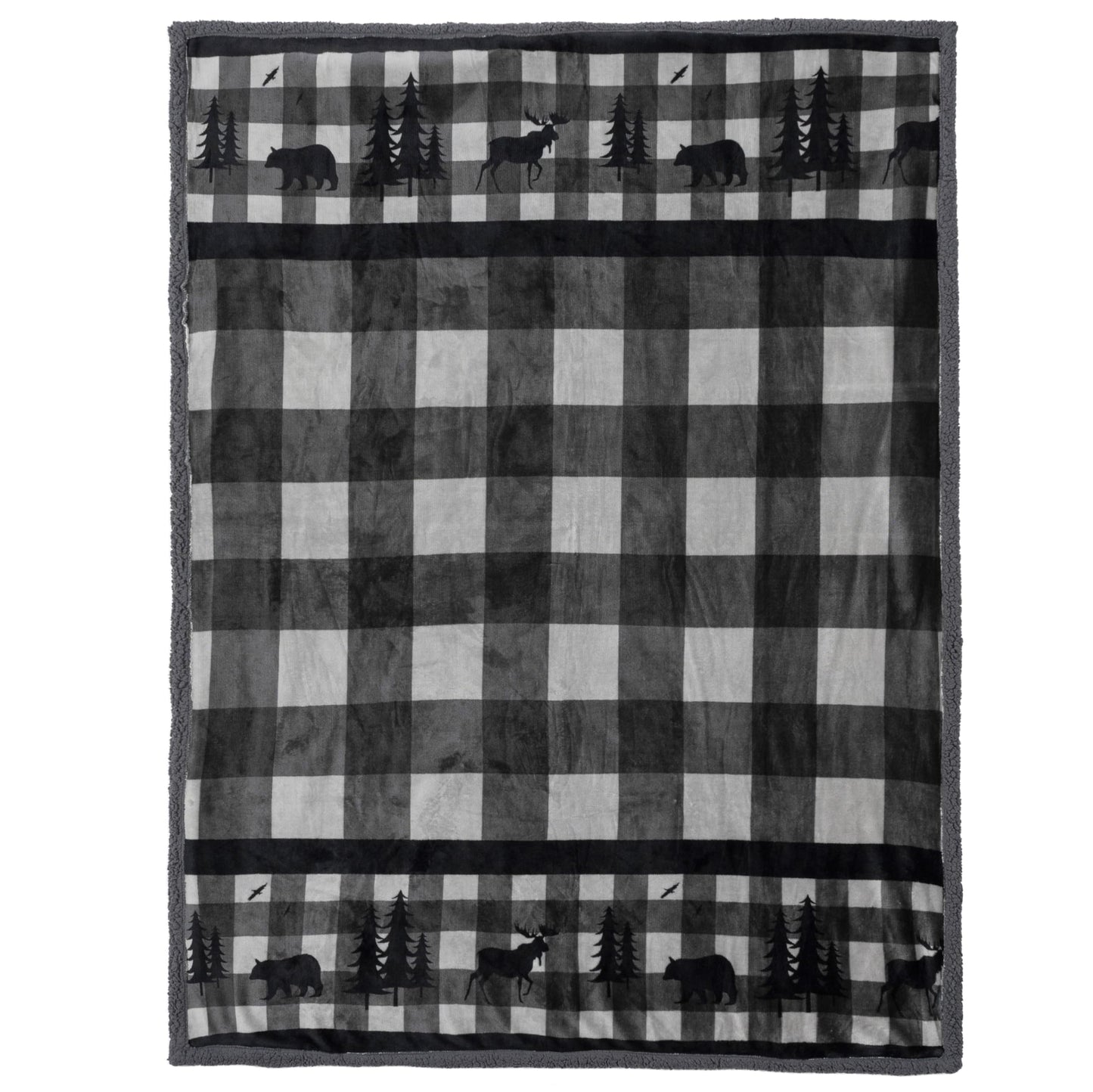 Pavilia Winter Cabin Sherpa Blanket Throw | Flannel Fleece Christmas Plaid Blanket | Plush, Soft, Warm, Cozy, Reversible Microfiber Throw 50x60 (Grey)