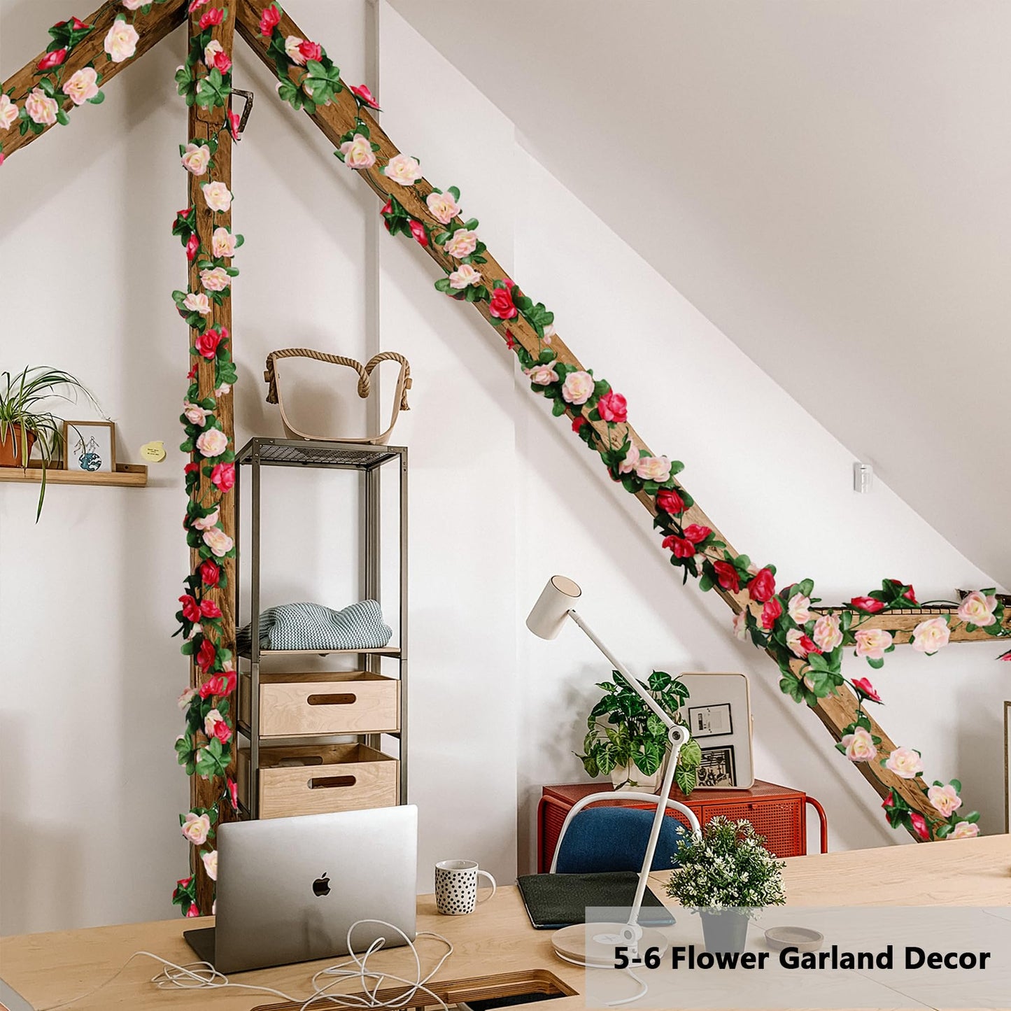 AWARDSEN 5PC 41FT Spring Flower Garland Pink Fake Flower Vine Artificial Flowers Garland Hanging Vines with Flowers Strings Wedding Decoration Spring Flower Garlands