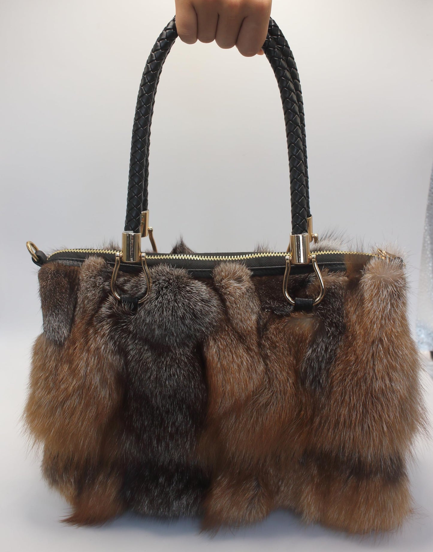 Fosrion Luxury Real Fox Fur Handbag For Women Ladies Furry Shoulder Bag (Fire)