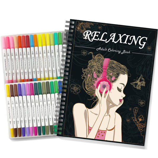 Kalysky Adults Coloring Books for Women Set - Relaxation Coloring Book and 36 Color Coloring Markers for Adults, Spiral Binding,Women's Freedom and Stress Relief