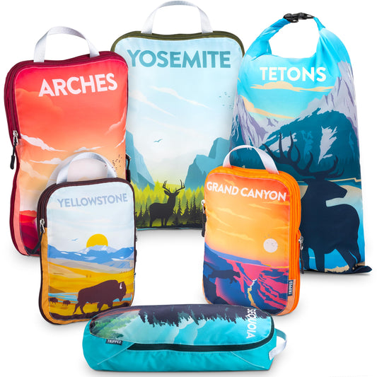 Compression Packing Cubes 6 Piece Set for Travel - Lightweight, Durable Clothes Organizer for Carry-On Luggage and Backpacks by TRIPPED Travel Gear (National Park)