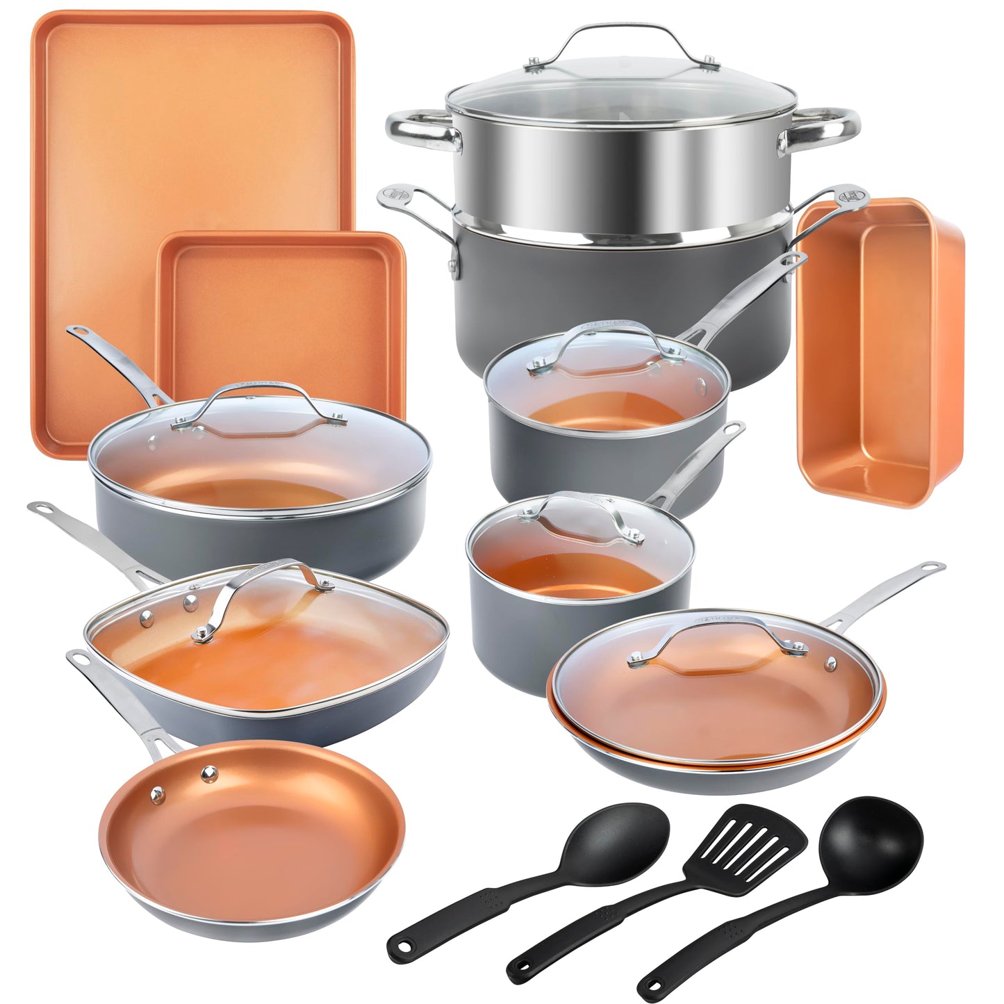 GOTHAM STEEL 20 Pc Ceramic Cookware Set Nonstick, Copper Pots and Pans Set Non Stick for Kitchen with Bakeware and Cooking Utensils, Non Toxic Made Without PFOA PFOS LEAD, Oven & Dishwasher Safe