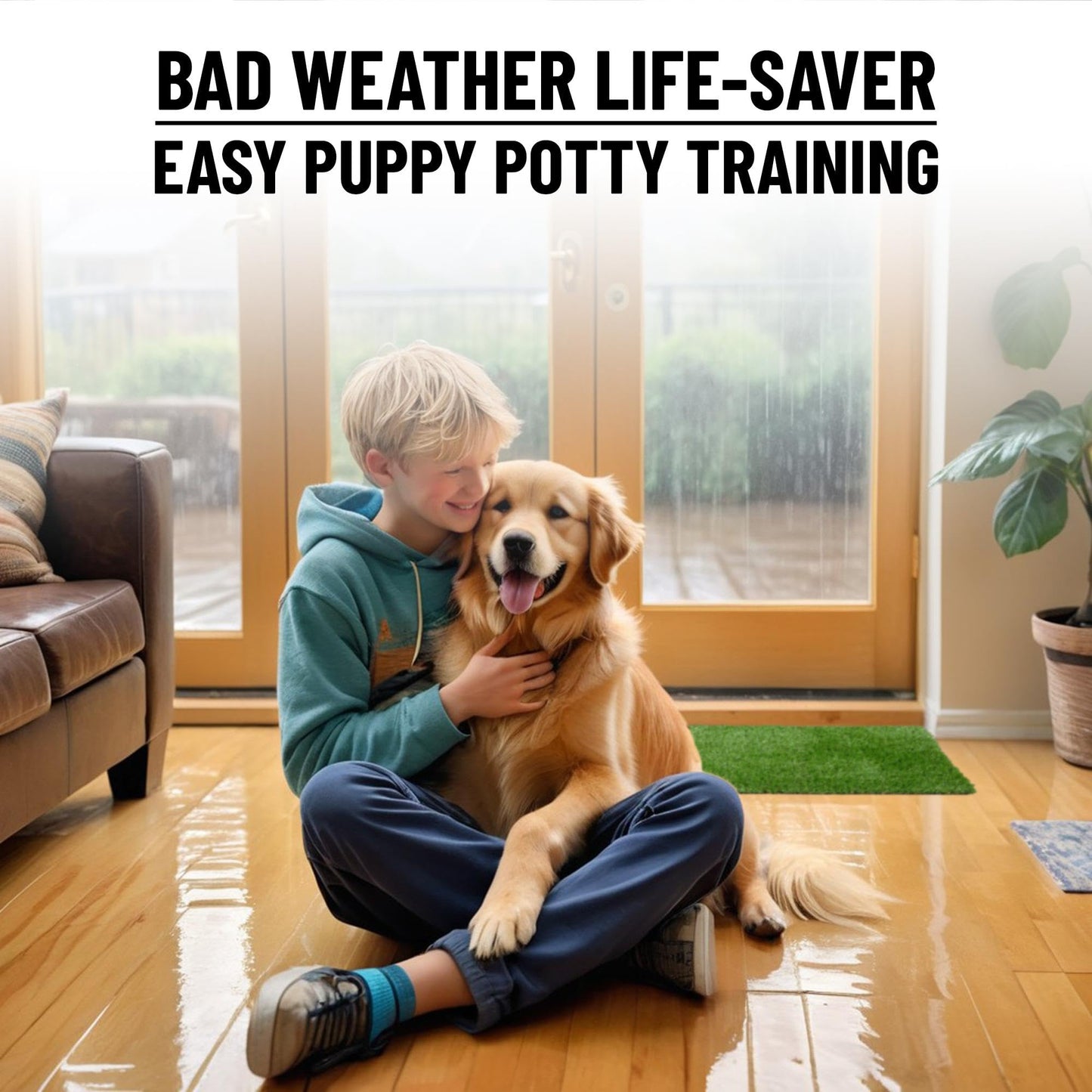 Ottomanson Artificial Grass Puppy Potty Training Pad, 2'7" x 4' Reusable Pee Pad for Small Pets and Dogs