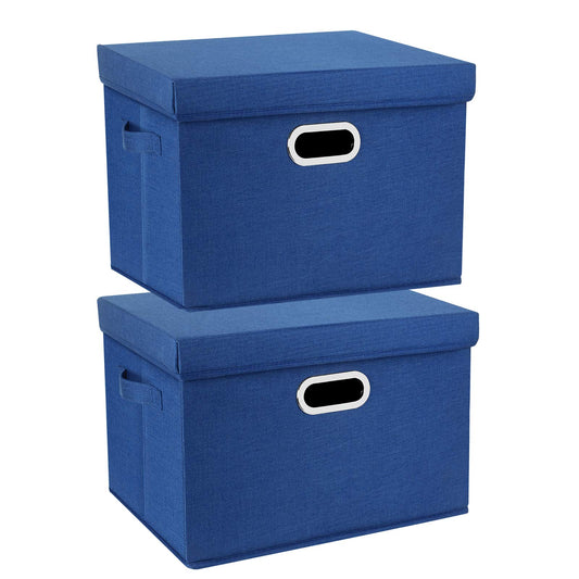 TYEERS Collapsible Storage Bins With Lids, Large Fabric Storage Boxes - 2 Pack - Classic Blue