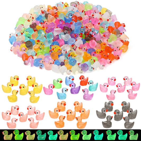 252pcs Luminous Mini Resin Ducks, 18 Colors Tiny Duck Bulk Glow in The Dark, Cute Tiny Ducks Resin Miniatures Fairy Garden Aquarium Dollhouse Landscape Decorations Mini Stuff Figures for Home Decor
