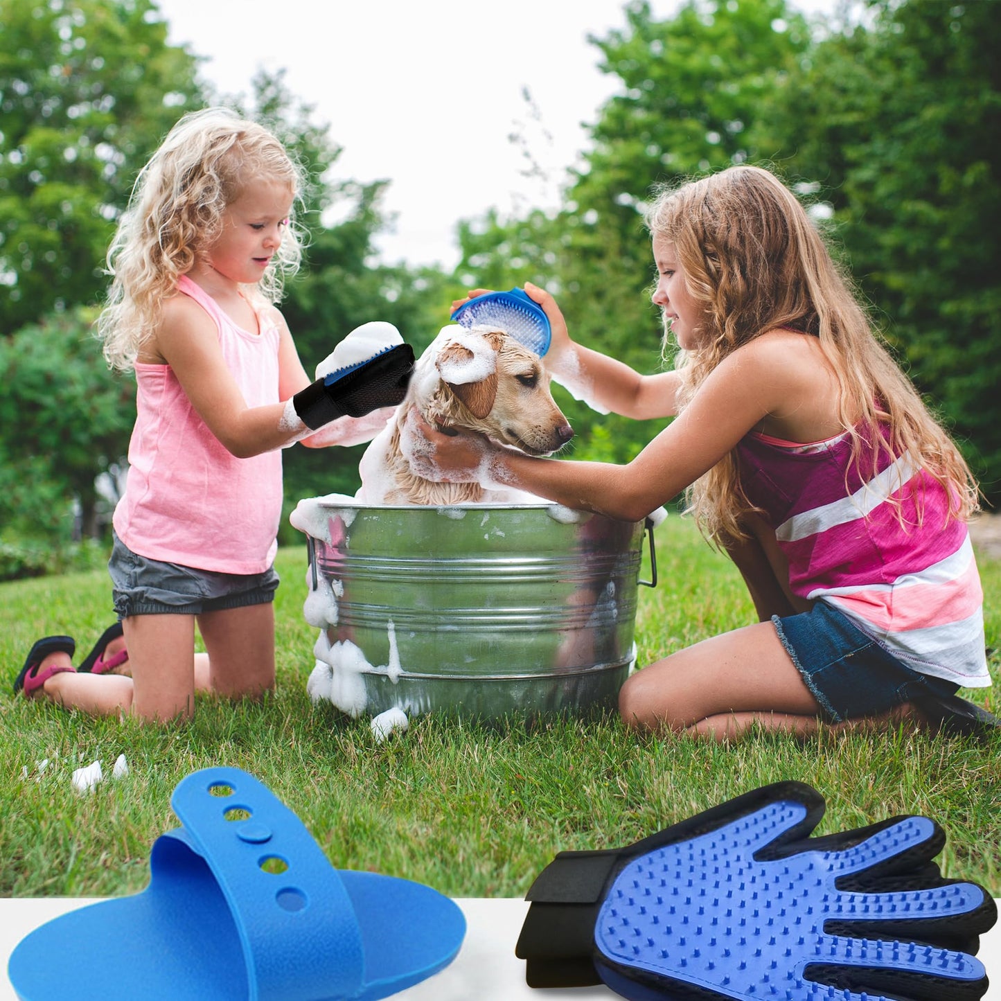 1TO3GO Pet Grooming Set with Dog Washing Gloves for Bathing, Dog Bath Brush and Silicone Dog Toothbrush, Pet Grooming Gloves for Dogs, Cats and Horses with 185 Silicone Tips