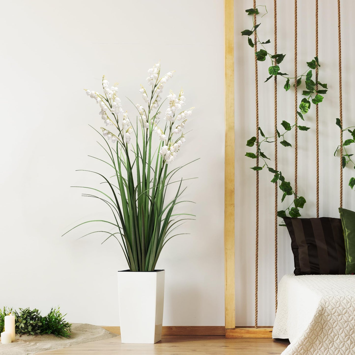 Fake Plants Home Decor Fake Flowers Artificial Plants Outdoor Tall Grass Plant Artificial Pampas Grass Decor Artificial Plants Indoor Fake Grass Living Room Decor Artificial Grass 36“2PCS White