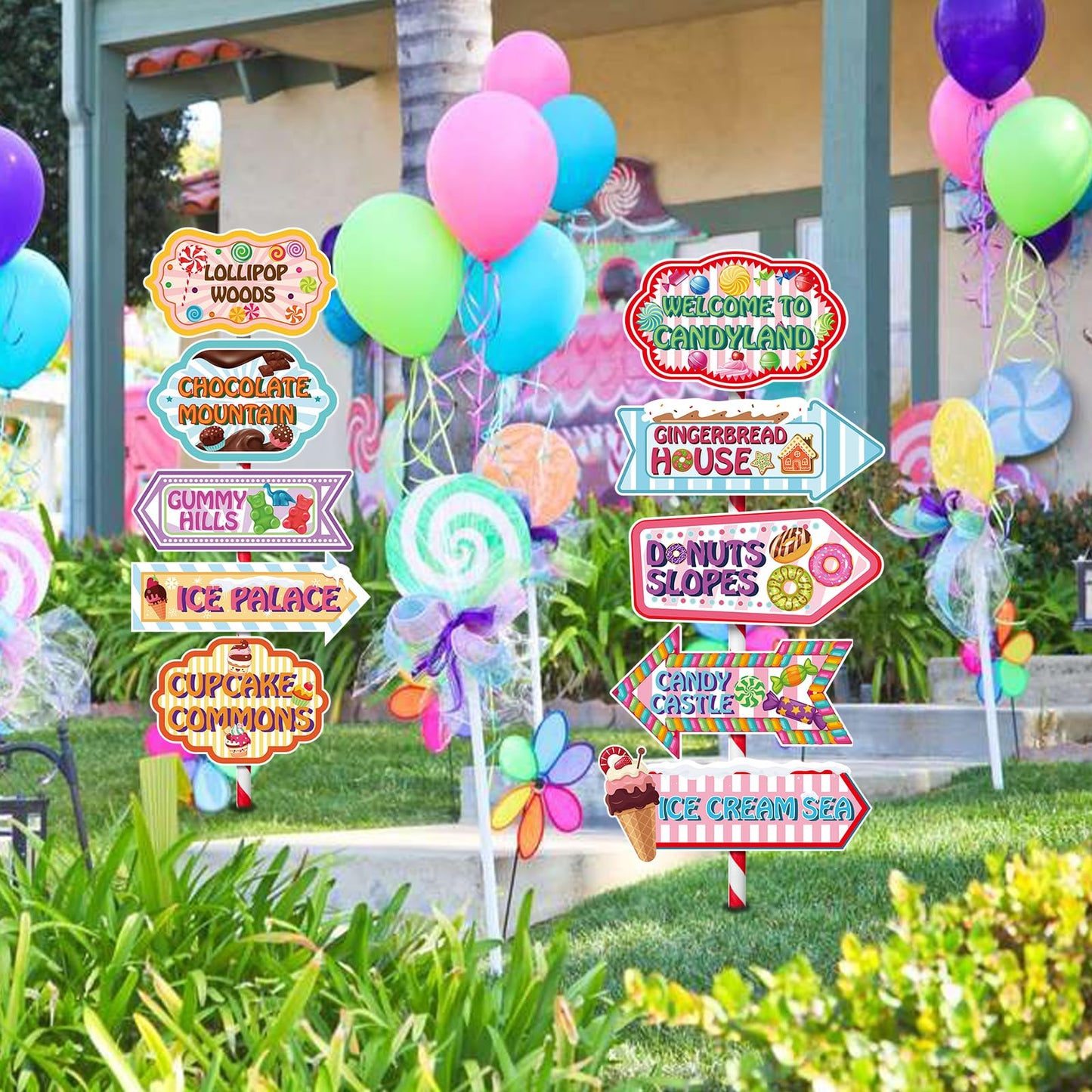 KALEFO Candyland Party Decorations Candy Land Sign Welcome Birthday Decor Directional Street Arrow Signs for Kids Sweet Theme Supplies(10 Pcs)