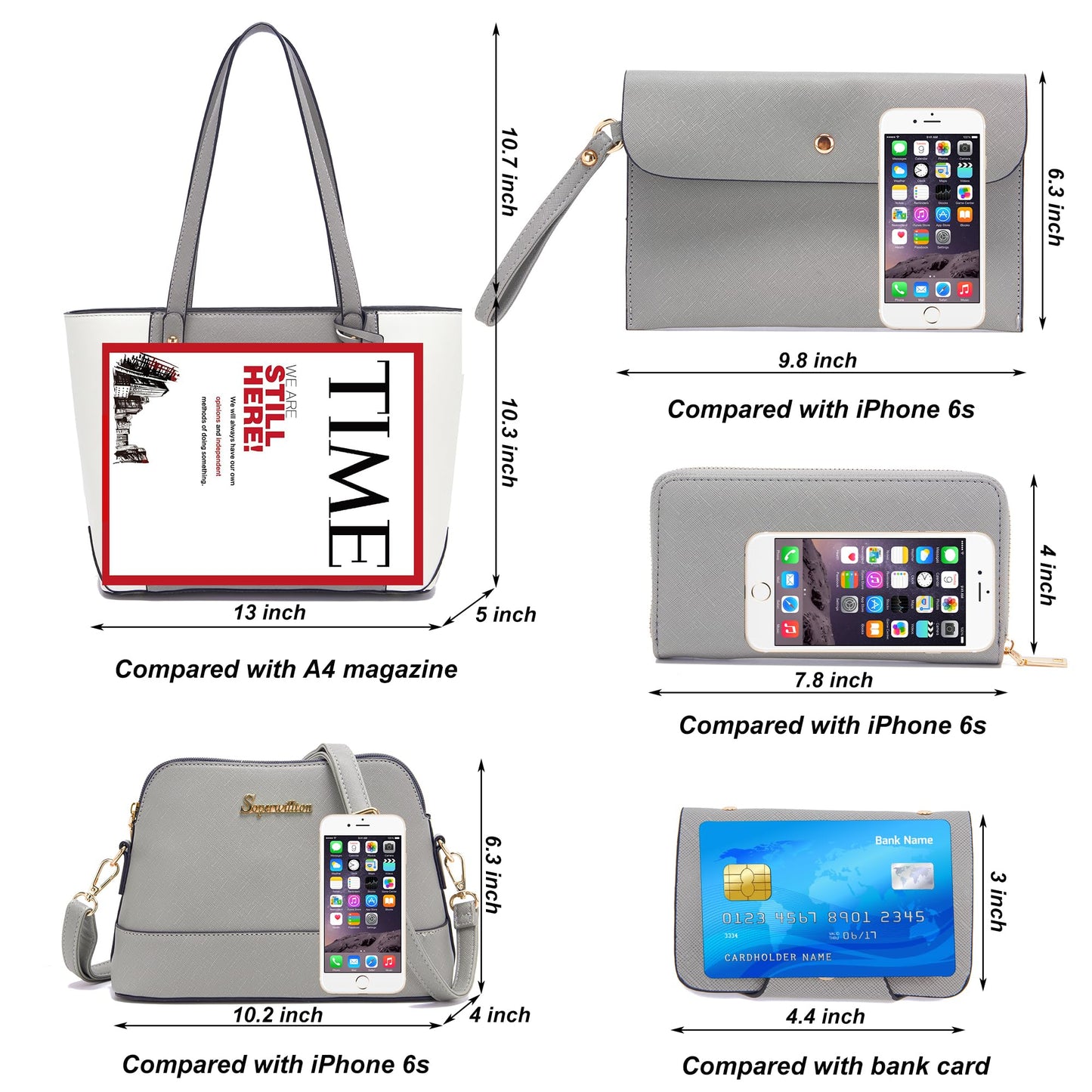 Soperwillton Handbags and Purses for Women Shoulder Tote Bags Top Handle Satchel Purse Set 5pcs