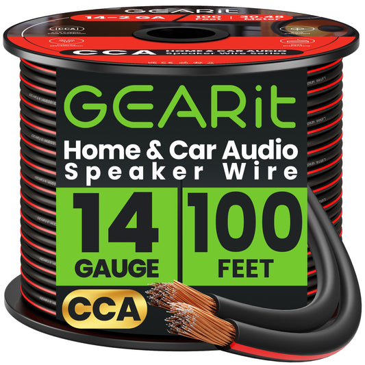 14AWG Speaker Wire, GearIT Pro Series 14 AWG Gauge Speaker Wire Cable (100 Feet / 30.48 Meters) Great Use for Home Theater Speakers and Car Speakers Black