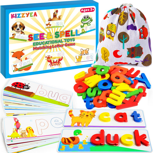 Learning Educational Toys for 2 3 4 5 6 Years Old Boys Girls, See & Spell Matching Letter Game with Alphabet Cards for Kids, Preschool CVC Word Builders Toy, Christmas Birthday Gifts for Age 2-4 4-6