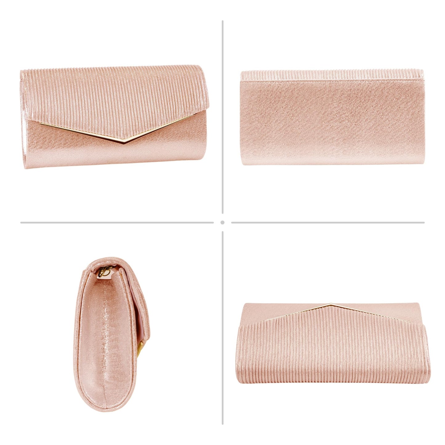 Larcenciel Clutch Purses for Women, Sparkly Envelope Evening Bag with Chain, Chic Vertical Lines Ladies Crossbody Handbags Money Phone Purse for Prom Party Wedding Cocktail, 9.05x1.97x4.72in (Silver)