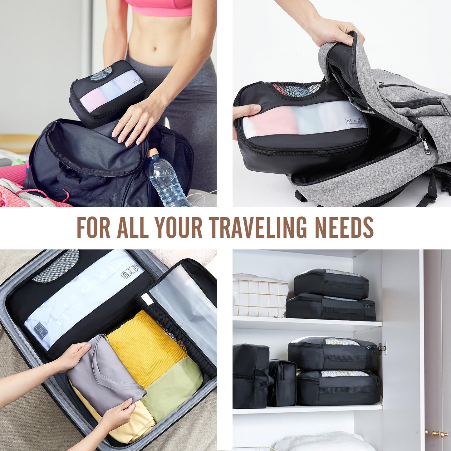 Veken 8 Set Packing Cubes for Travel Essentials, Suitcase Organizer Bags in 4 Sizes, Carry-On Luggage Accessories with Large Laundry & Hanging Toiletry Bag, Must-Have for Airplane, Road Trip & Camping