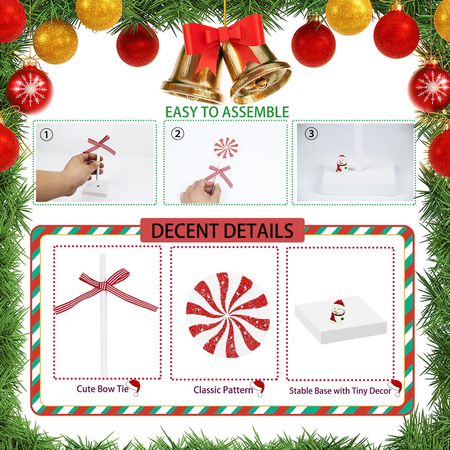 EOMEXAL 3 Pieces Christmas Table Decorations Wooden Christmas Tiered Tray Decor Xmas Tabletop Décor Candy Cane Décor for home(Classic)