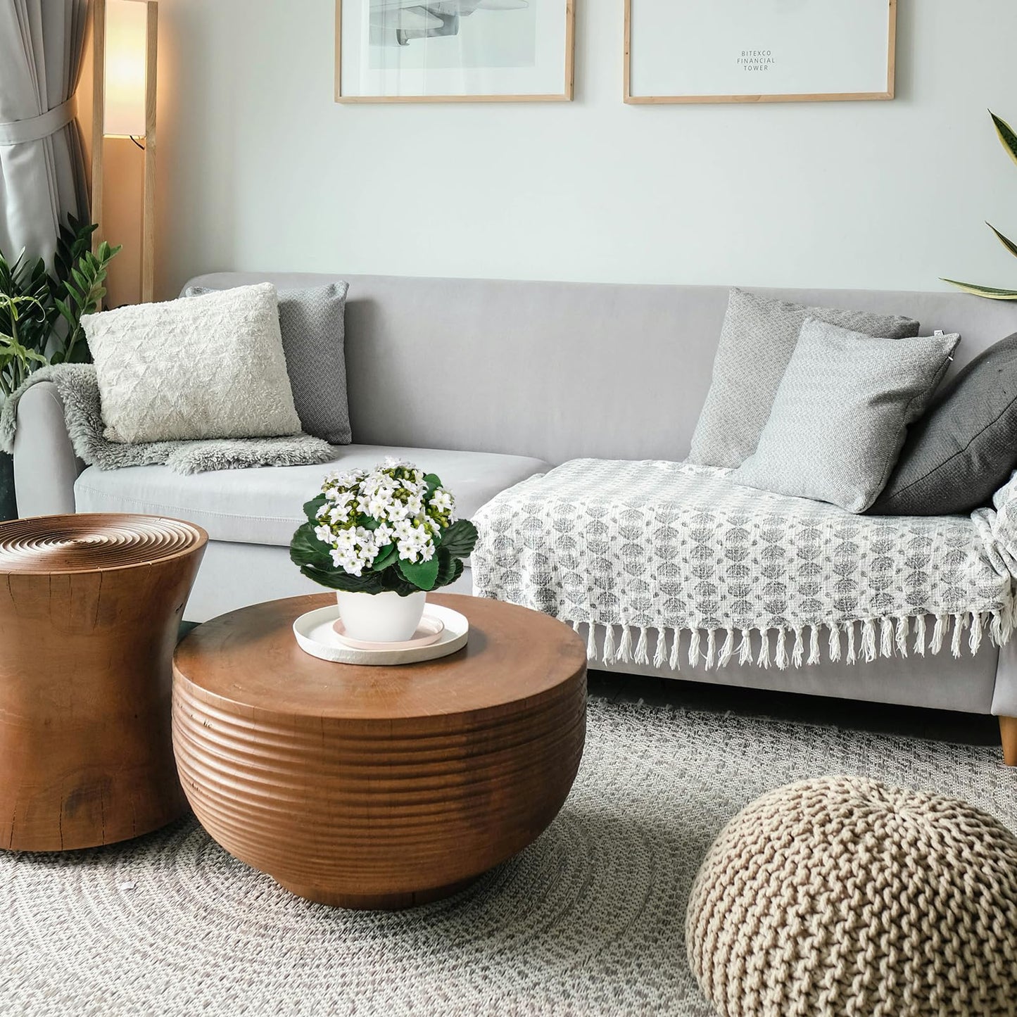 Kalanchoe Artificial Flowers Bush White Faux Silk Flowers Artificial Plants & Flowers in Vase Small Potted Plant Fake Flower with Pot Arrangement Home Decor Office Bathroom Shelf Desk Decoration