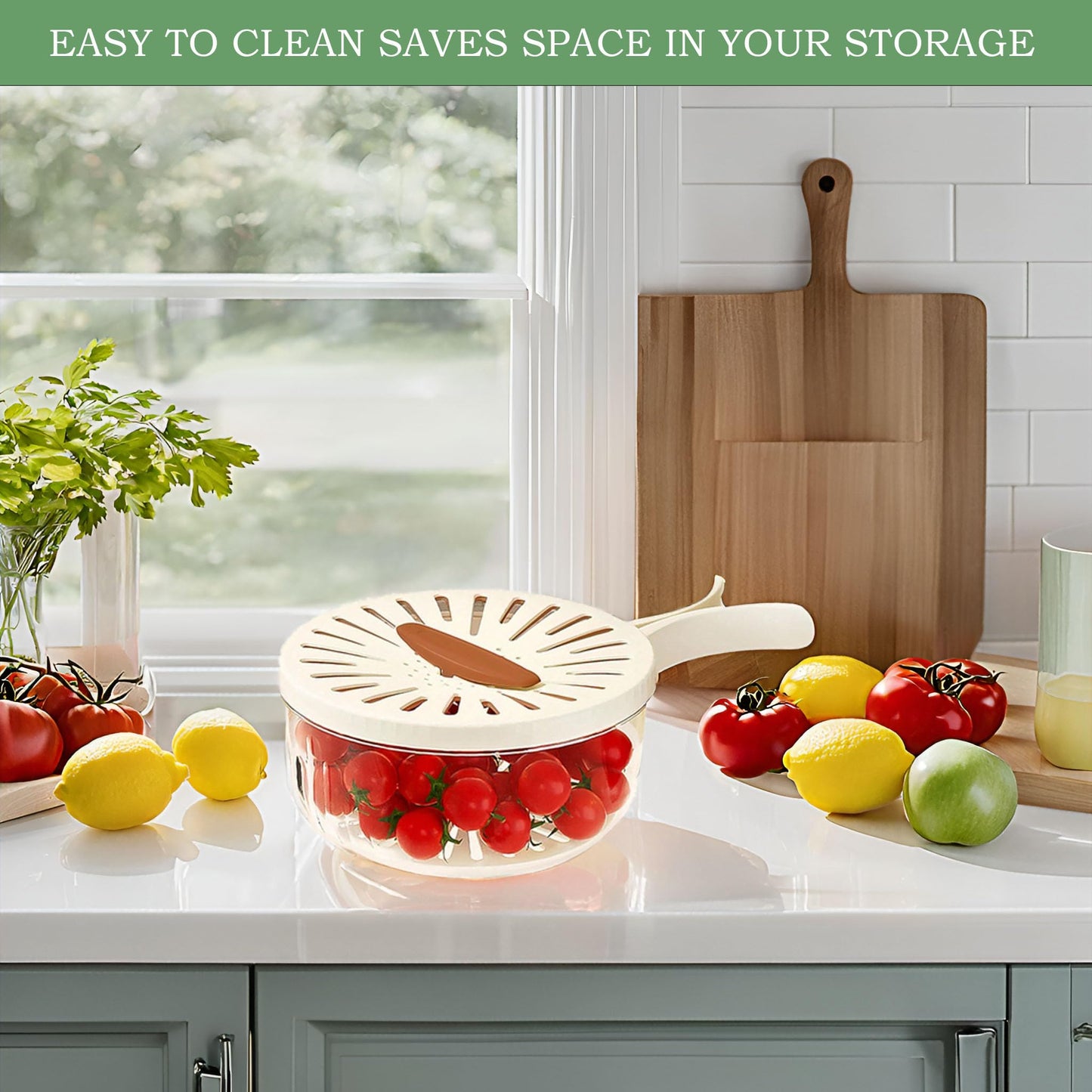 2 Pcs MultiPurpose Fruit Strainer Drain Basket with Lid & Collapsible Handle,2 in 1 Draining and Preservation Basket, Fruit Cleaner Bowl for Fridge Freshness and Outdoor Picnics(Brown)