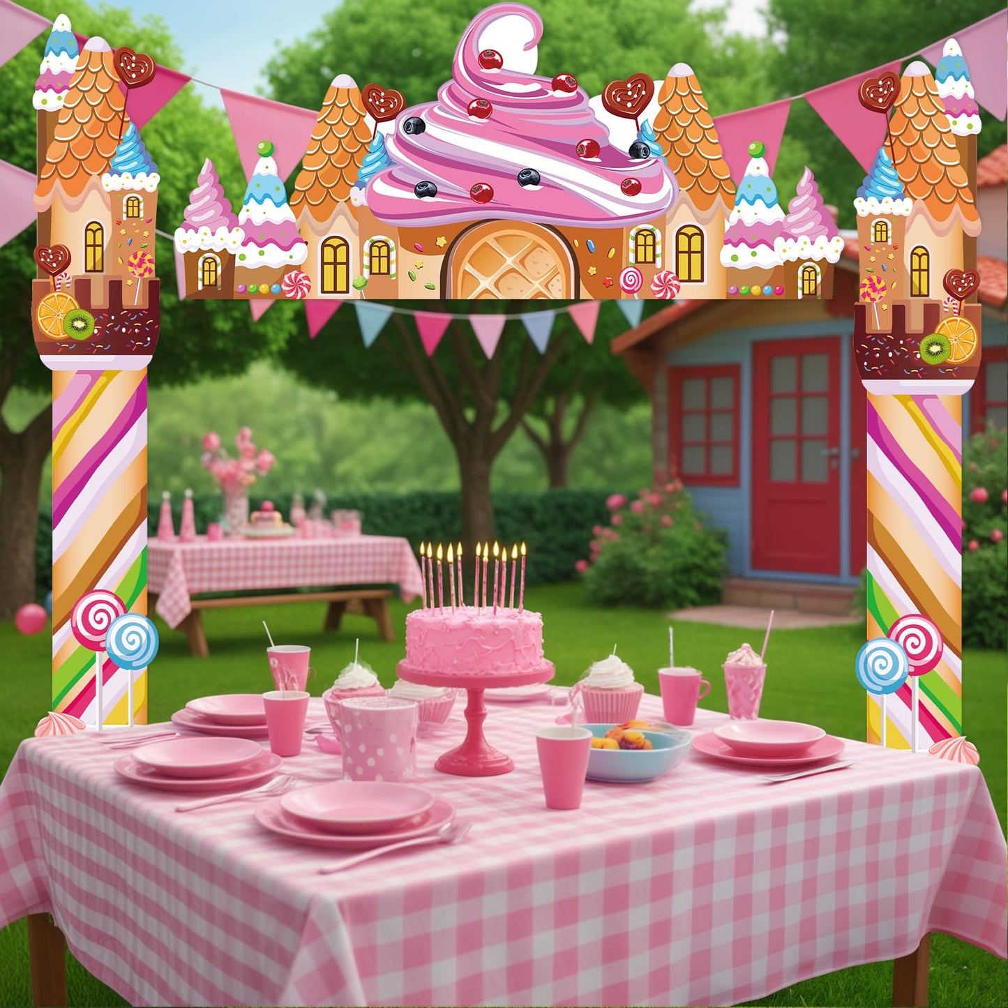 3 Pcs Candyland Party Decorations Door Banner Sweet Candy Porch Hanging Banner Pink Lollipop Signs Awning Backdrop for Christmas Baby Shower Birthday Party Supplies Photo Prop Indoor Outdoor