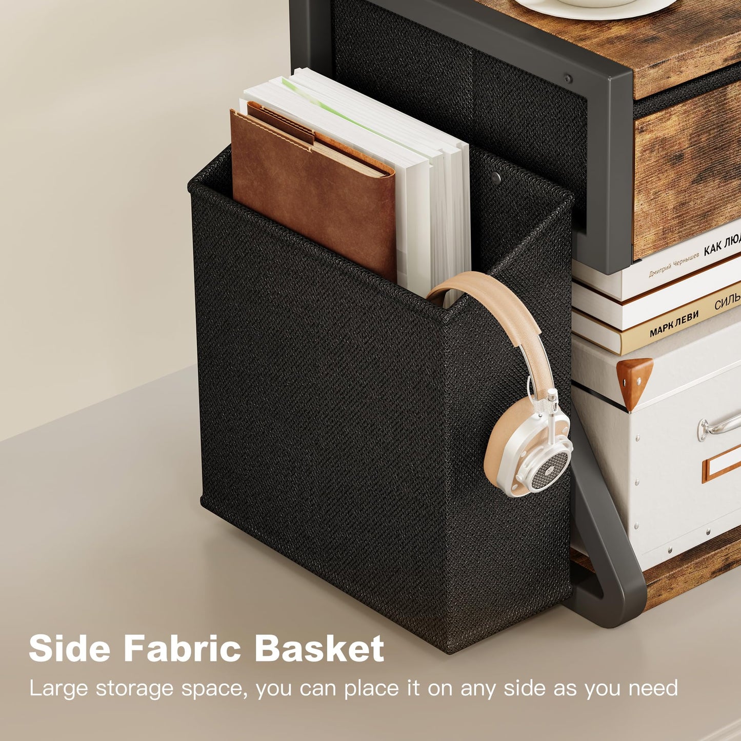 Homeiju Under Desk Printer Stand, 2-Tier Industrial Mobile Printer Table with Storage Bag and Drawer, Rolling Printer Cart Holder with Lockable Wheels for Home, Office