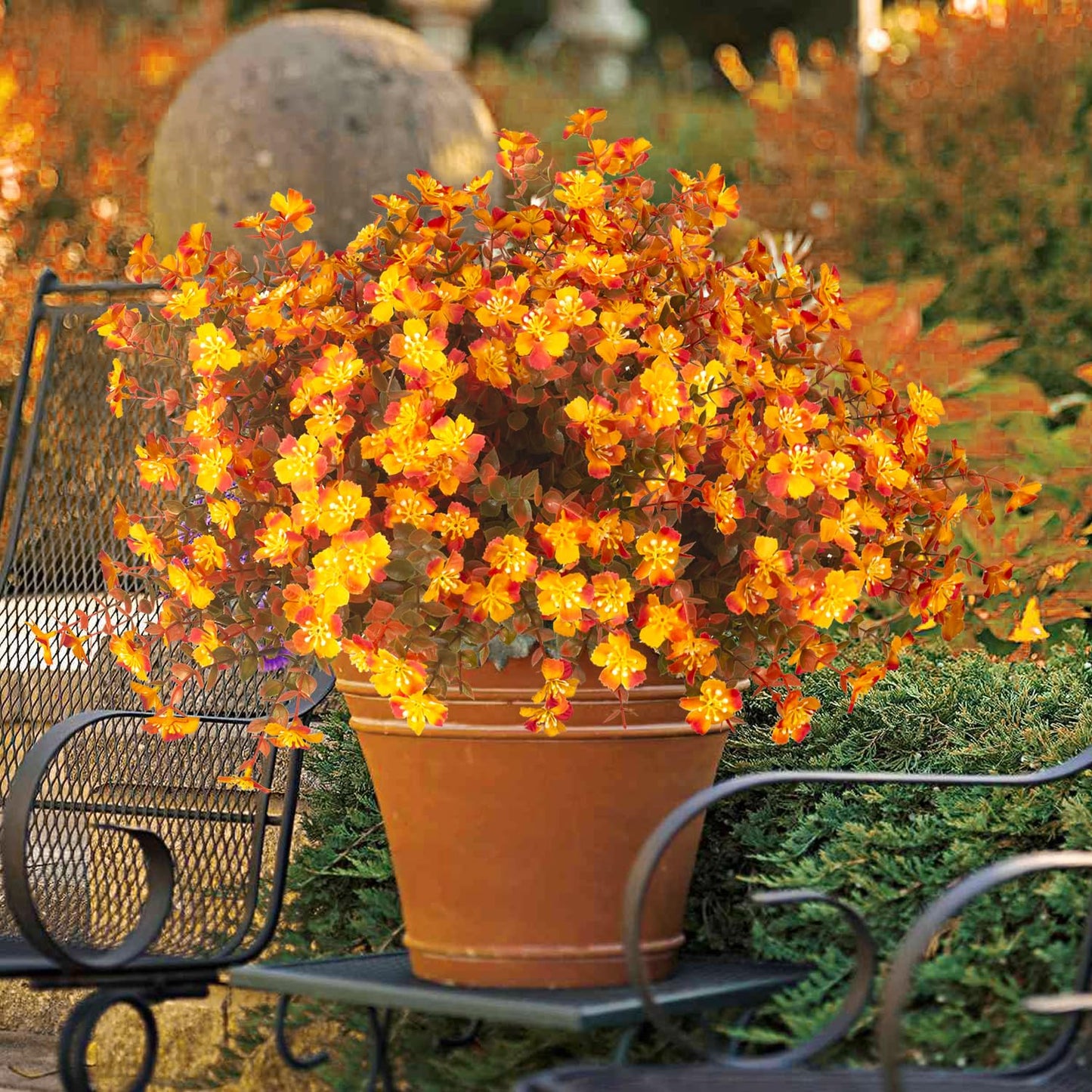 Grunyia 12 Bundles Artificial Fall Flowers for Outdoors, Artificial Plants UV Resistant Fall Fake Mums Plants for Outside Halloween Christmas Porch Decoration ecorations (Fall Red)