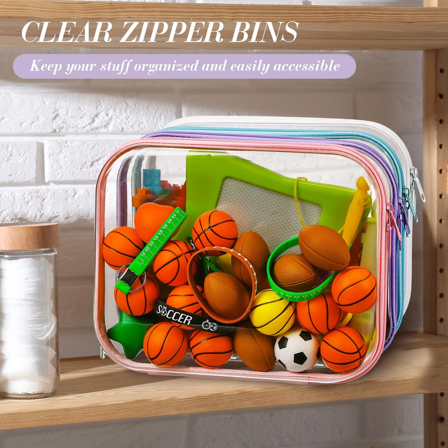 Hoolerry 4 Pcs Hard Clear Zipper Case Transparent Cases for Snacks Makeup Bag Plastic Storage Box Containers for Building Blocks, Puzzles, Cosmetics (Multicolor,9.8 x 7.9 x 2 in)