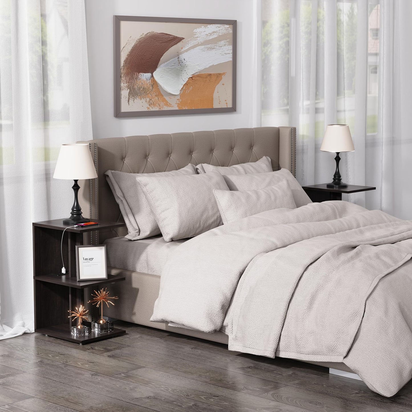 BHAODEAL 1 Pack Night Stand with Charging Station, Bedside Table for Couch, USB Ports and Outlet, Side/End Table with 3-Layer Storage Shelves for Small Spaces, Living Room, Bedroom, Bedside (Brown)