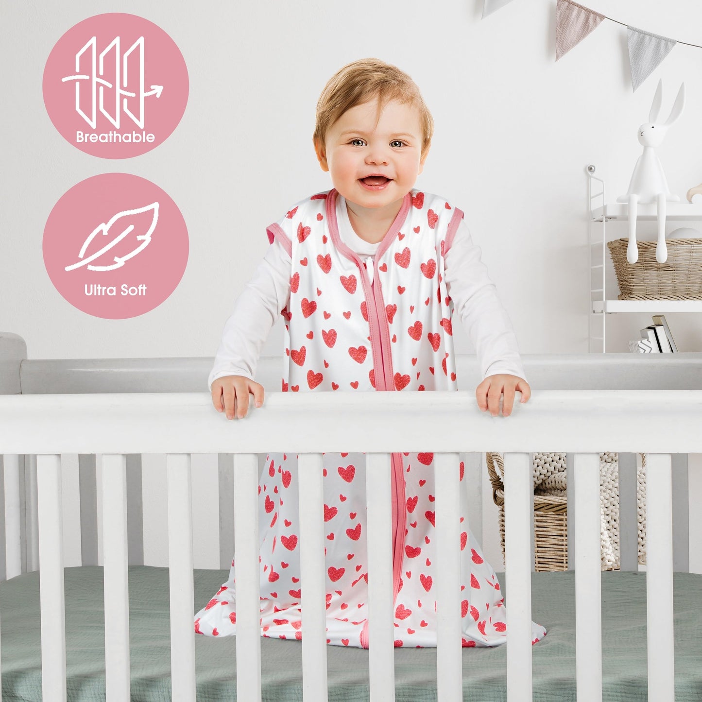 BSTOPPT 3 Pack Baby Sleep Sack 0-6 Months 100% Rayon Cotton Baby Sleeping Bag 2-Way Zipper Toddler Wearable Blankets Comfy Stretchy Lightweight TOG 0.3 （Heart&Pink&Floral）