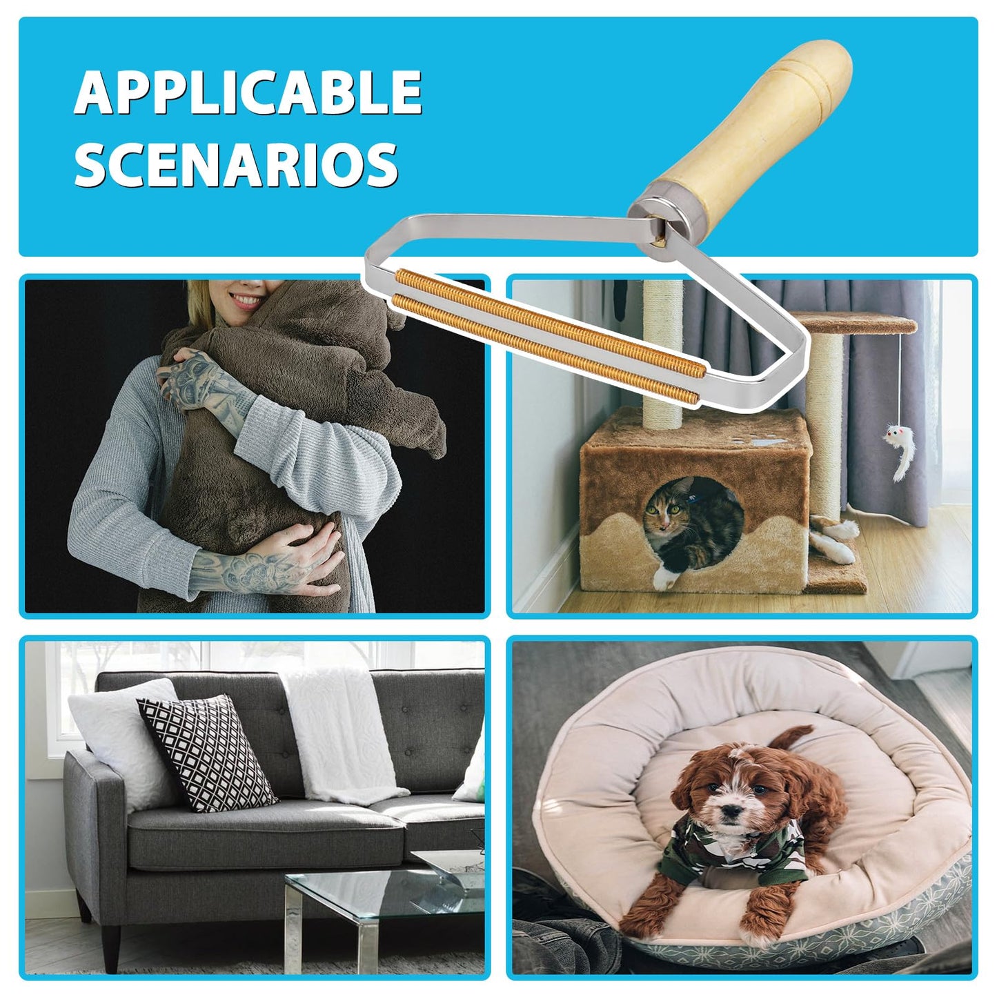 Eaersan 3 in 1 Carpet Rake Kit for Pet Hair Removal Tool - 45” Adjustable Long Handle Pet Hair Remover, Reusable Carpet Scraper Dog Cat Deep Hair Cleaner Remover Tool for Rugs, Mats, Couch, Furniture